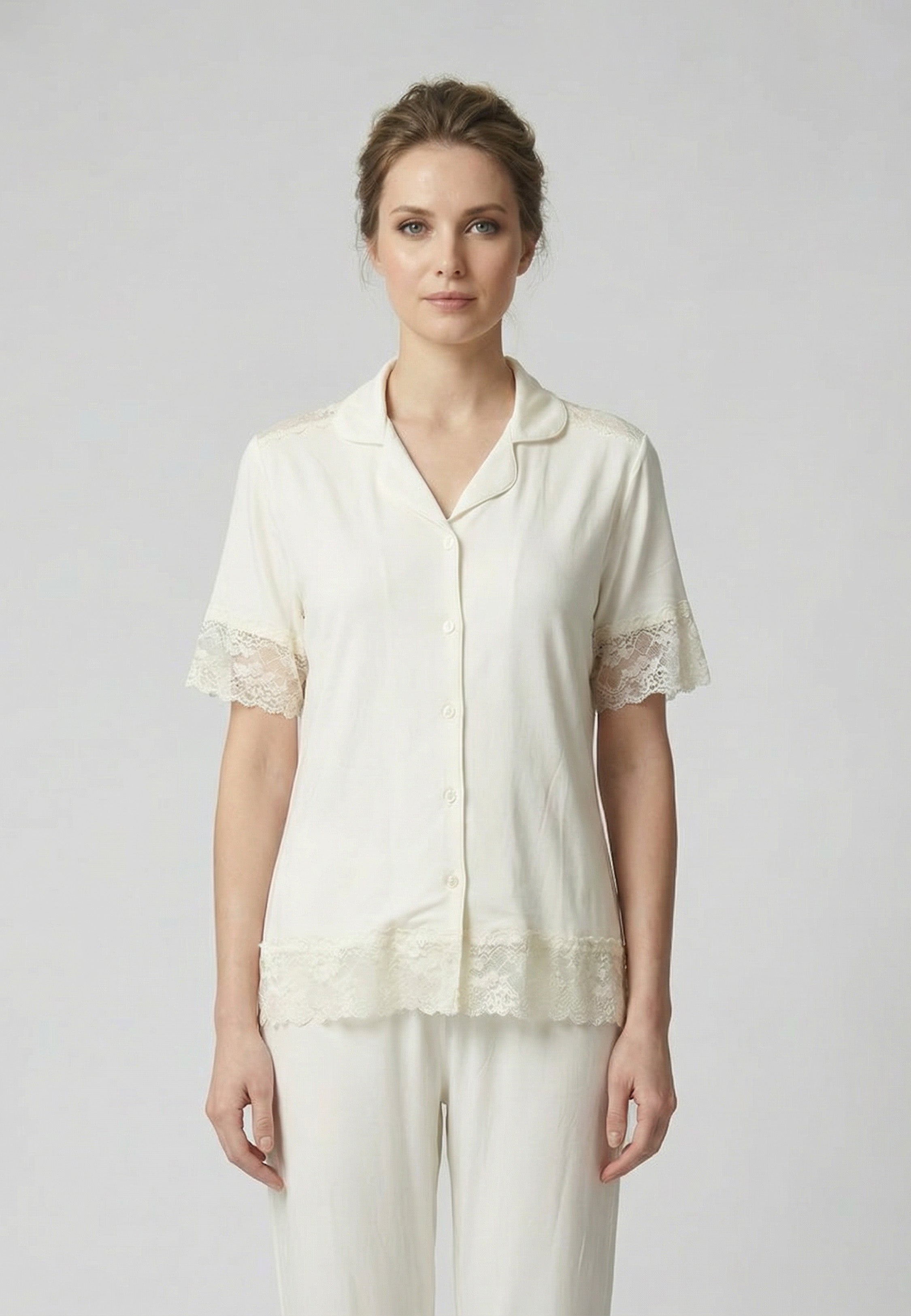 Ensemble Pyjama Blanc à Dentelle