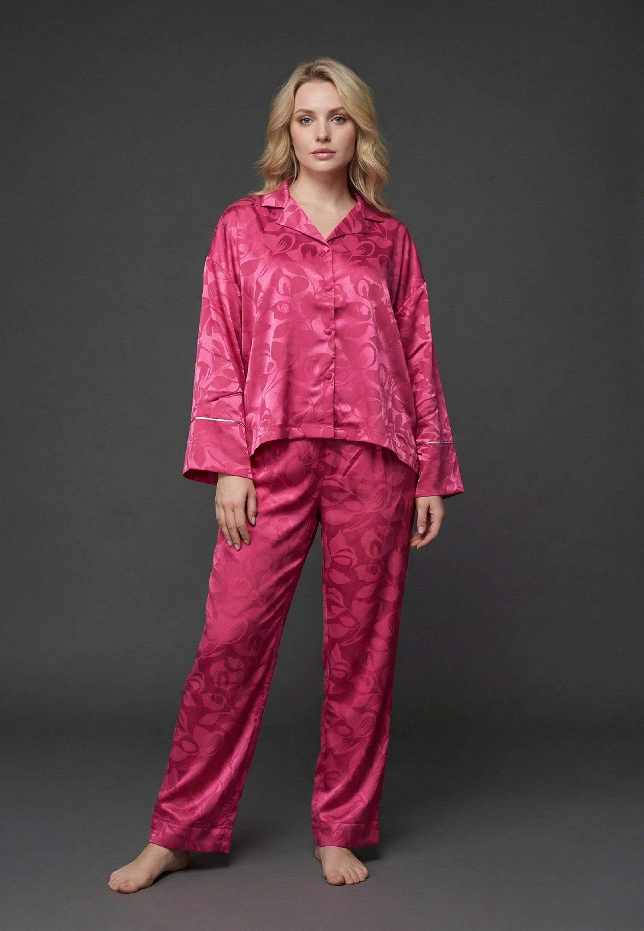 Pyjama Femme Satin Fuchsia Imprimé