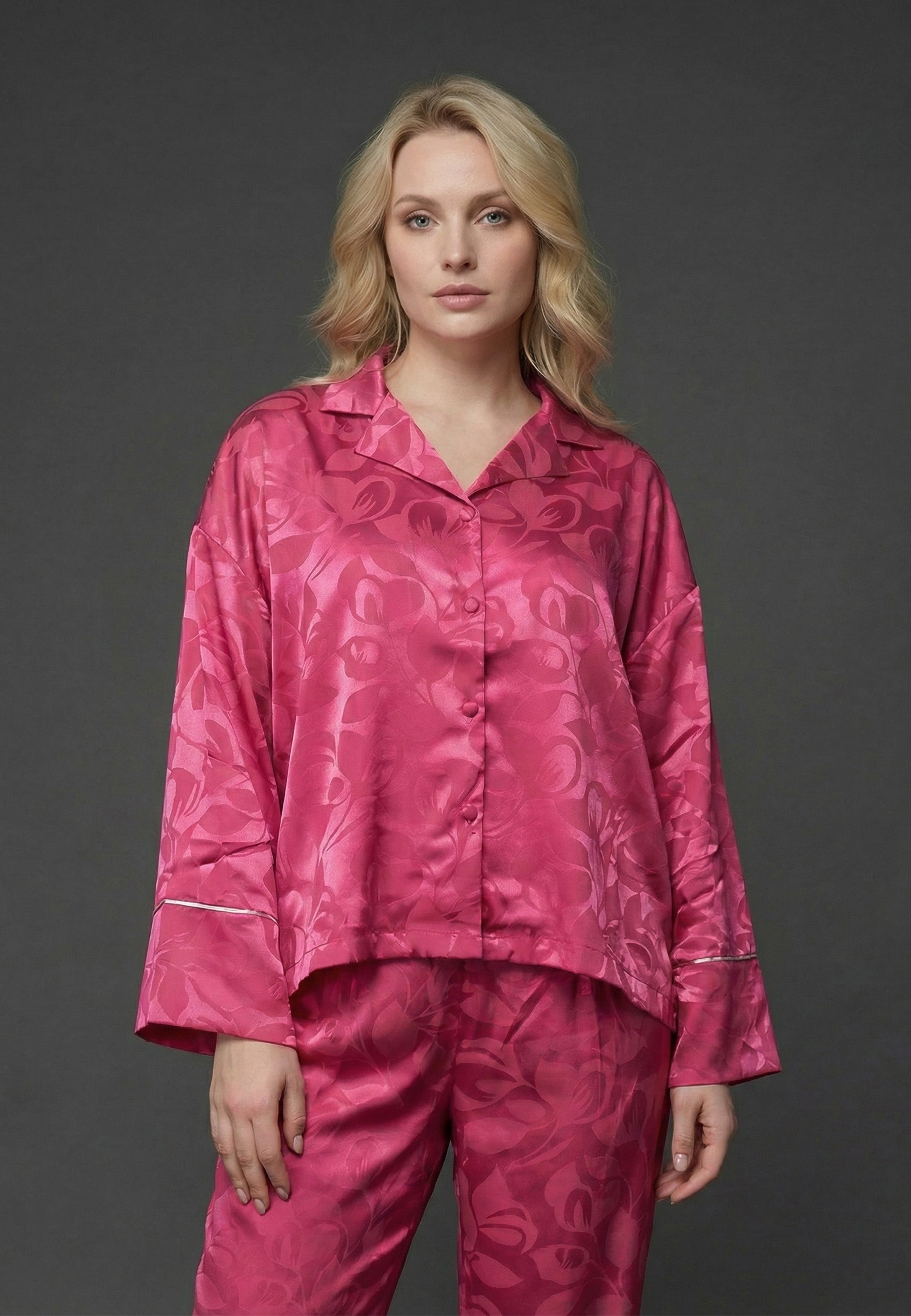 Pyjama Femme Satin Fuchsia Imprimé