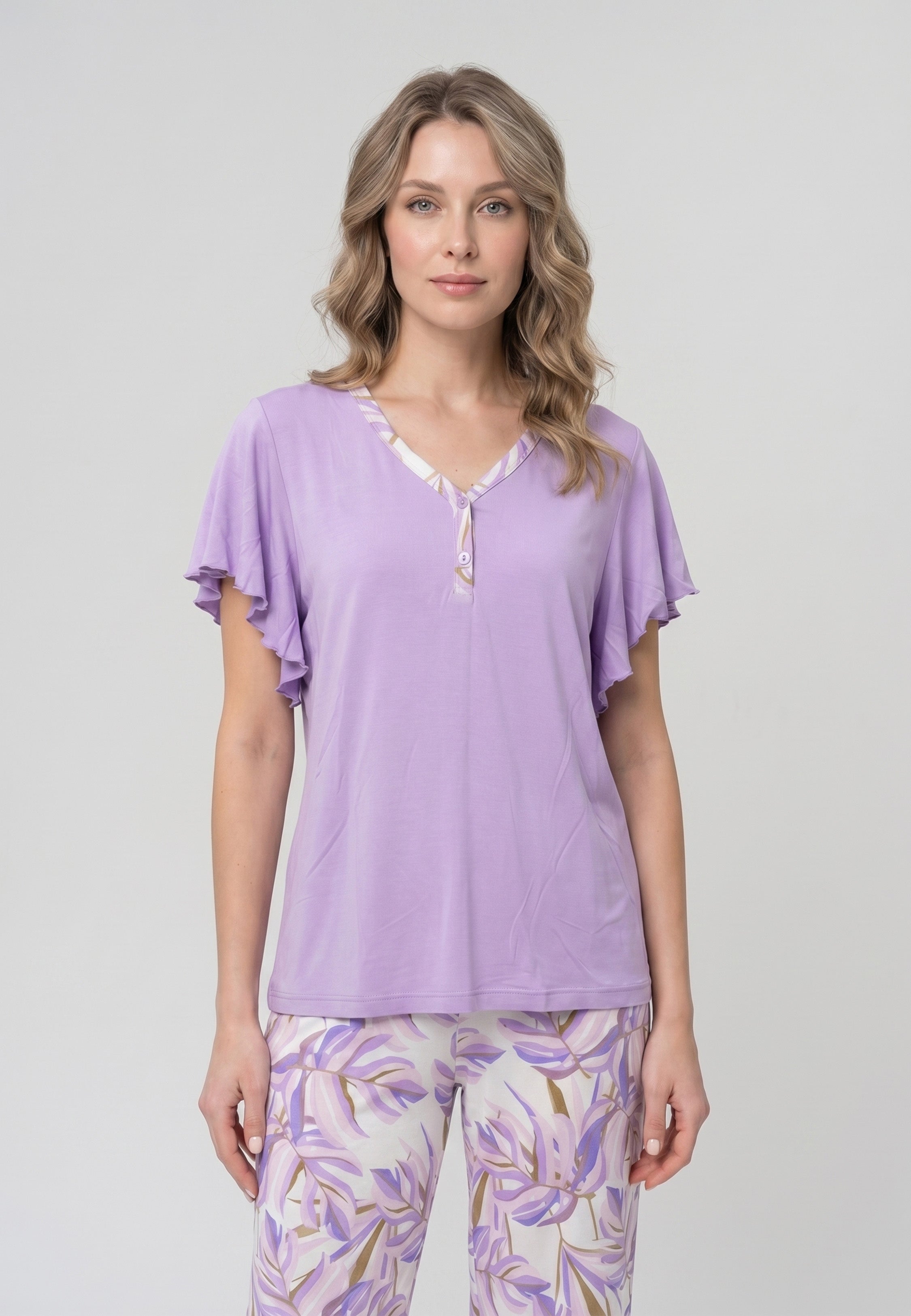 Pyjama T-Shirt Manches Papillon & Pantalon Fleuri