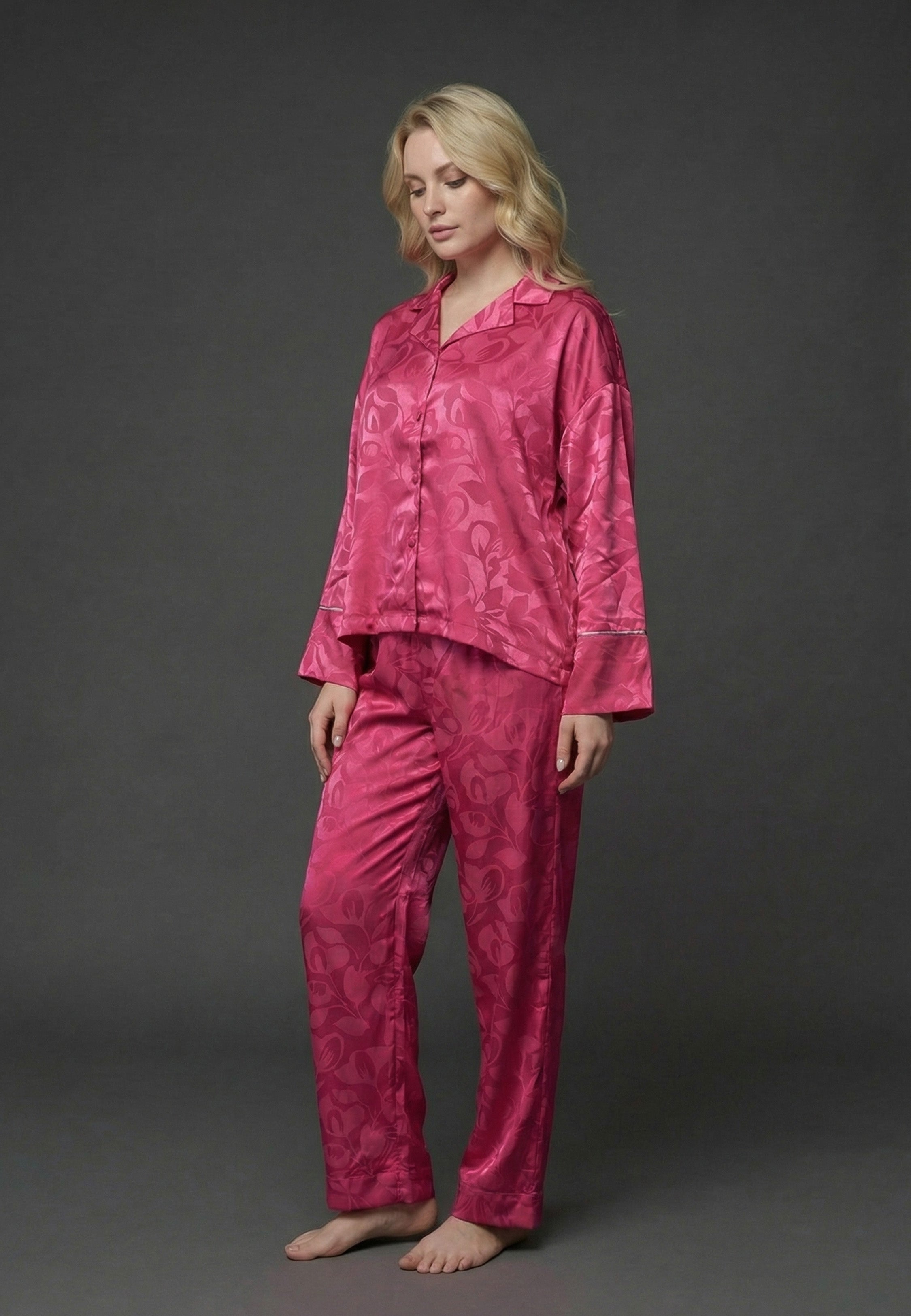 Pyjama Femme Satin Fuchsia Imprimé