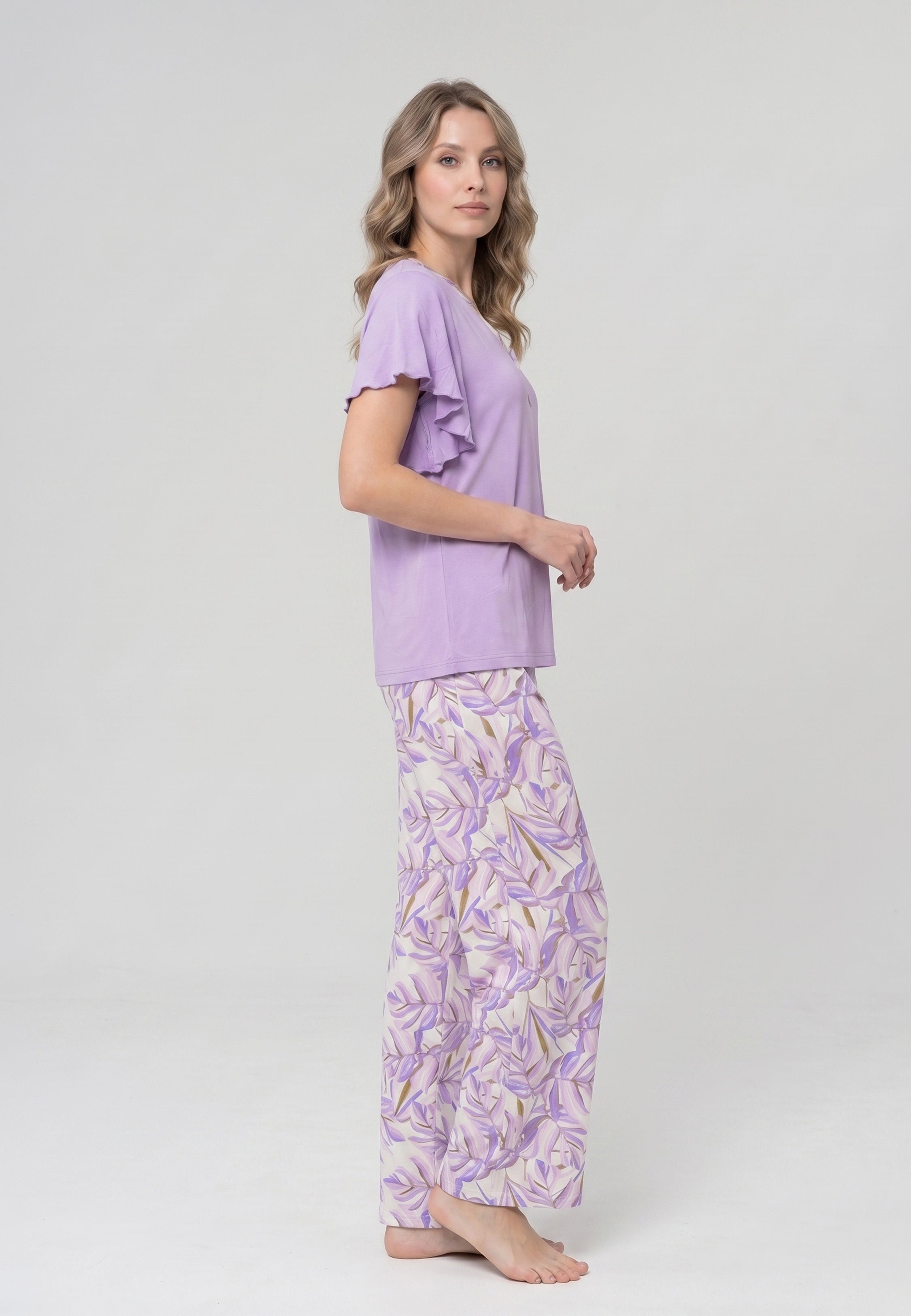 Pyjama T-Shirt Manches Papillon & Pantalon Fleuri