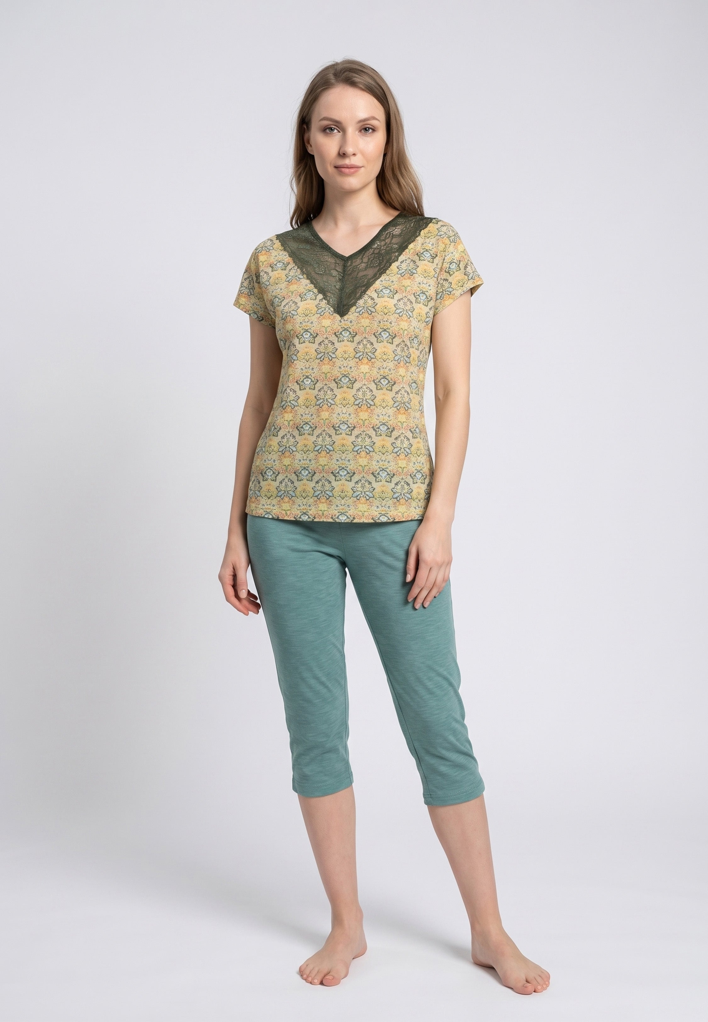 Ensemble Pyjama Femme Imprimé Dentelle et Pantalon Court