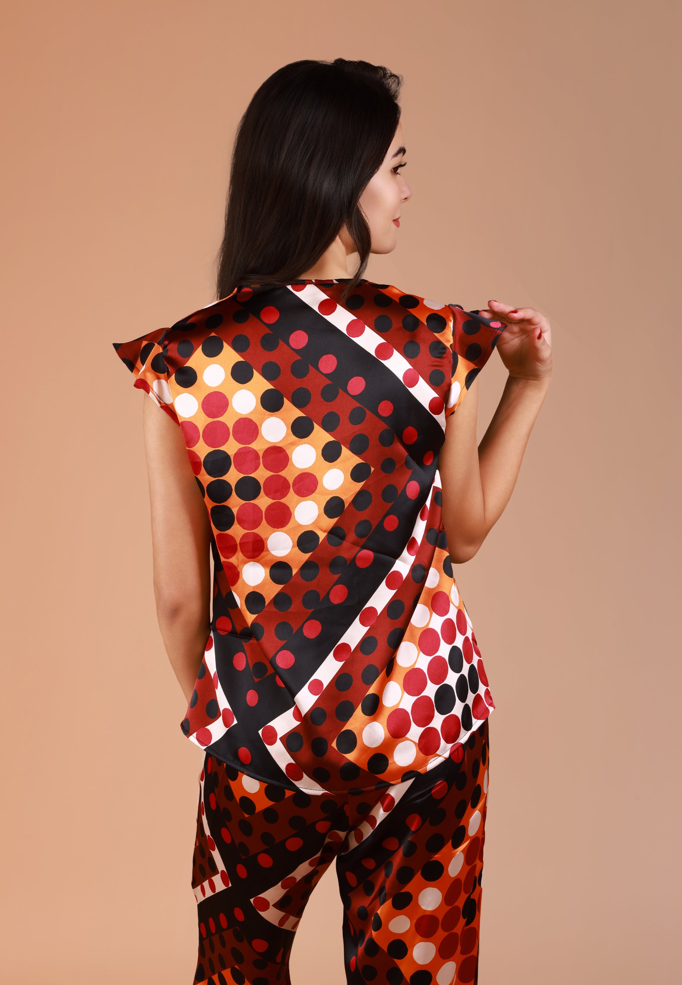 Ensemble pyjama en satin imprimé pois contrastés | Collection GÉOMÉTRIQUE