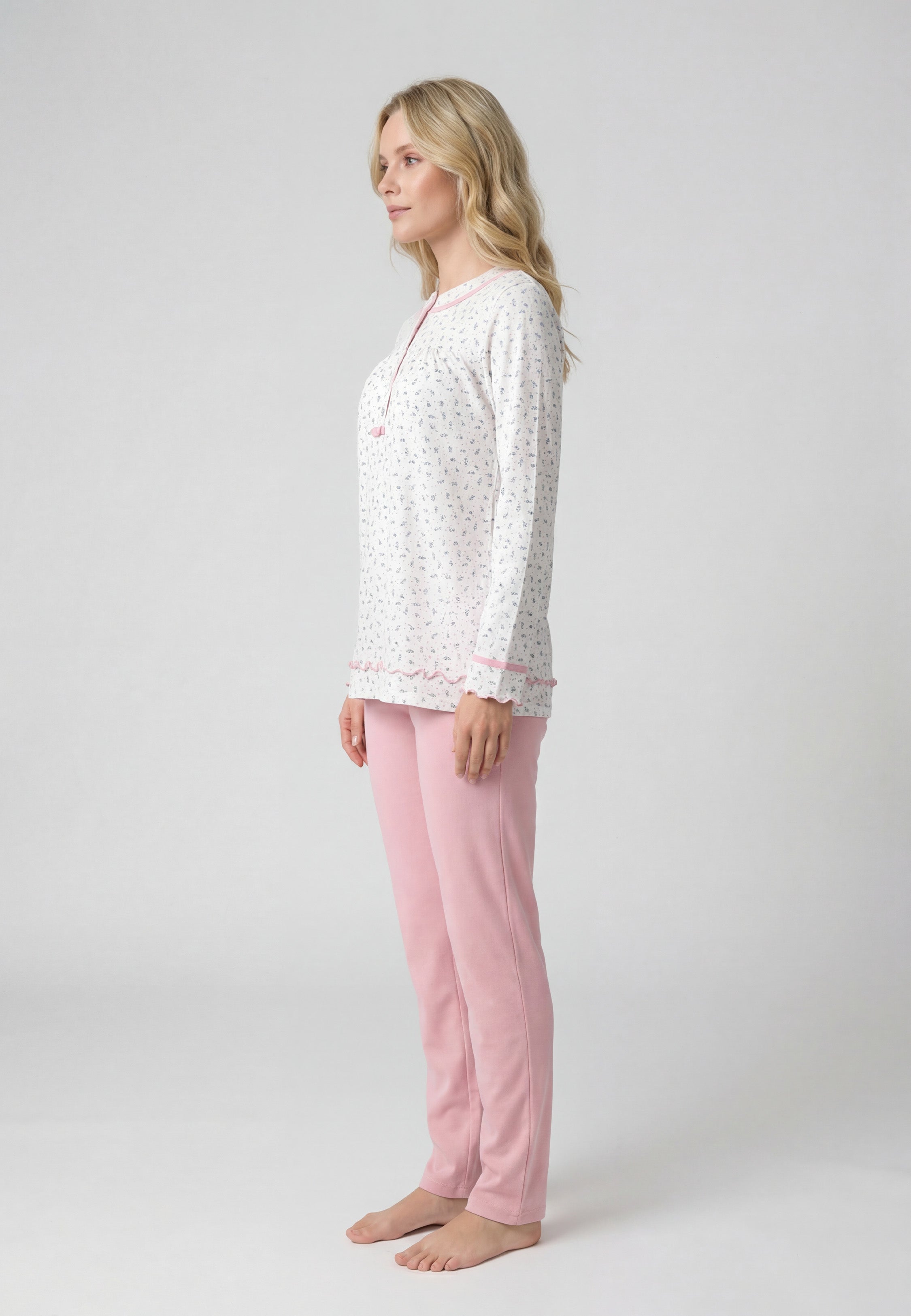 Pyjama Femme Rose en Coton avec Haut Imprimé