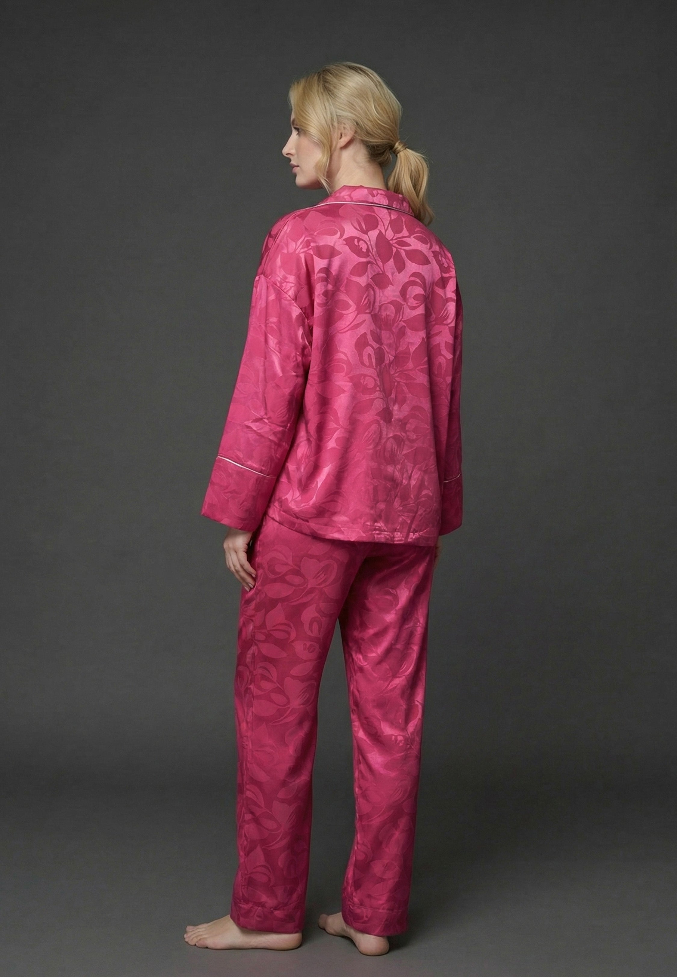 Pyjama Femme Satin Fuchsia Imprimé