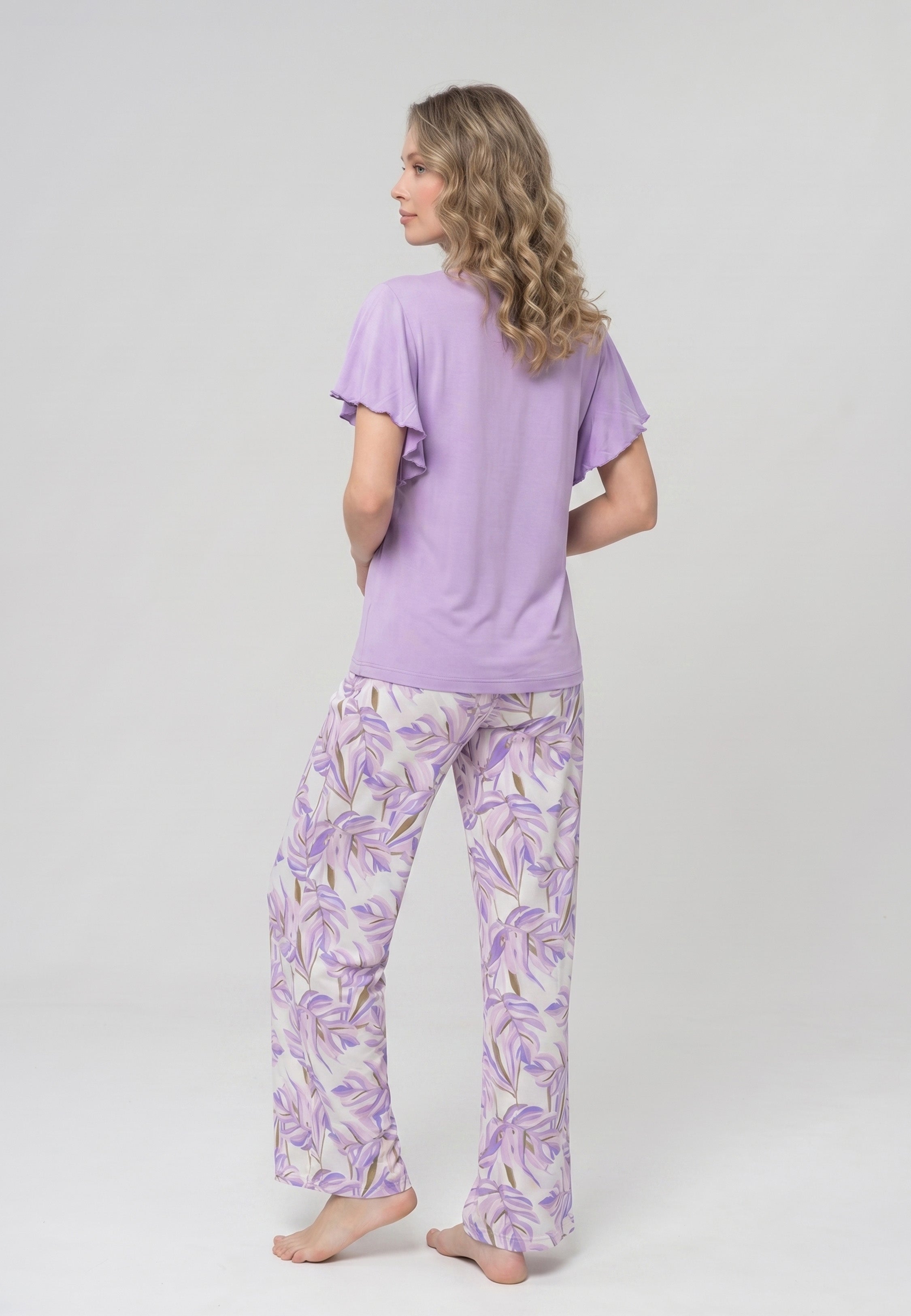 Pyjama T-Shirt Manches Papillon & Pantalon Fleuri