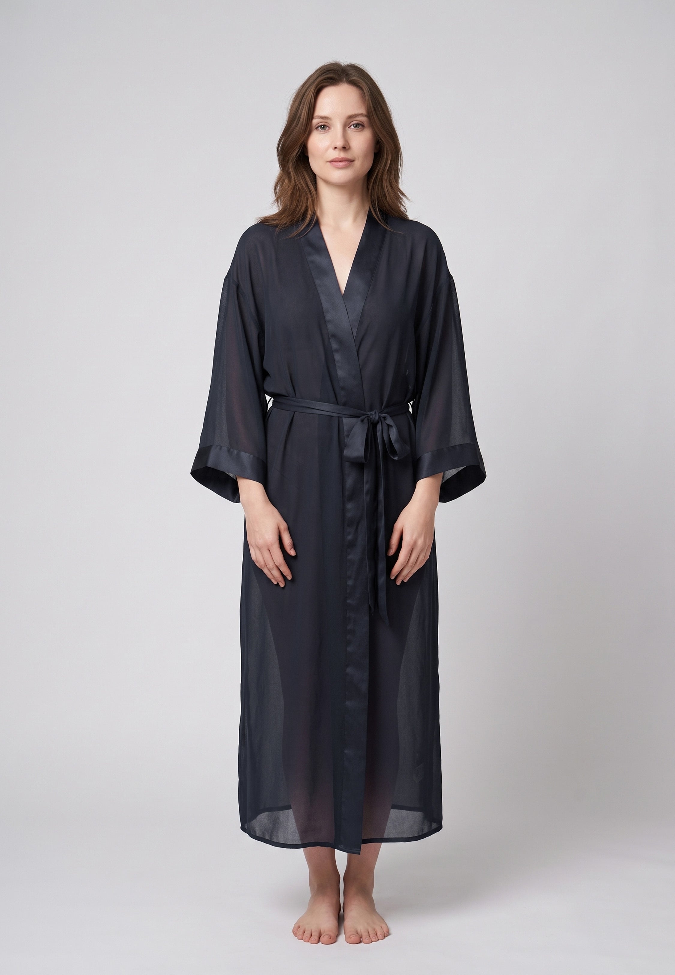 Kimono long femme noir en voile léger