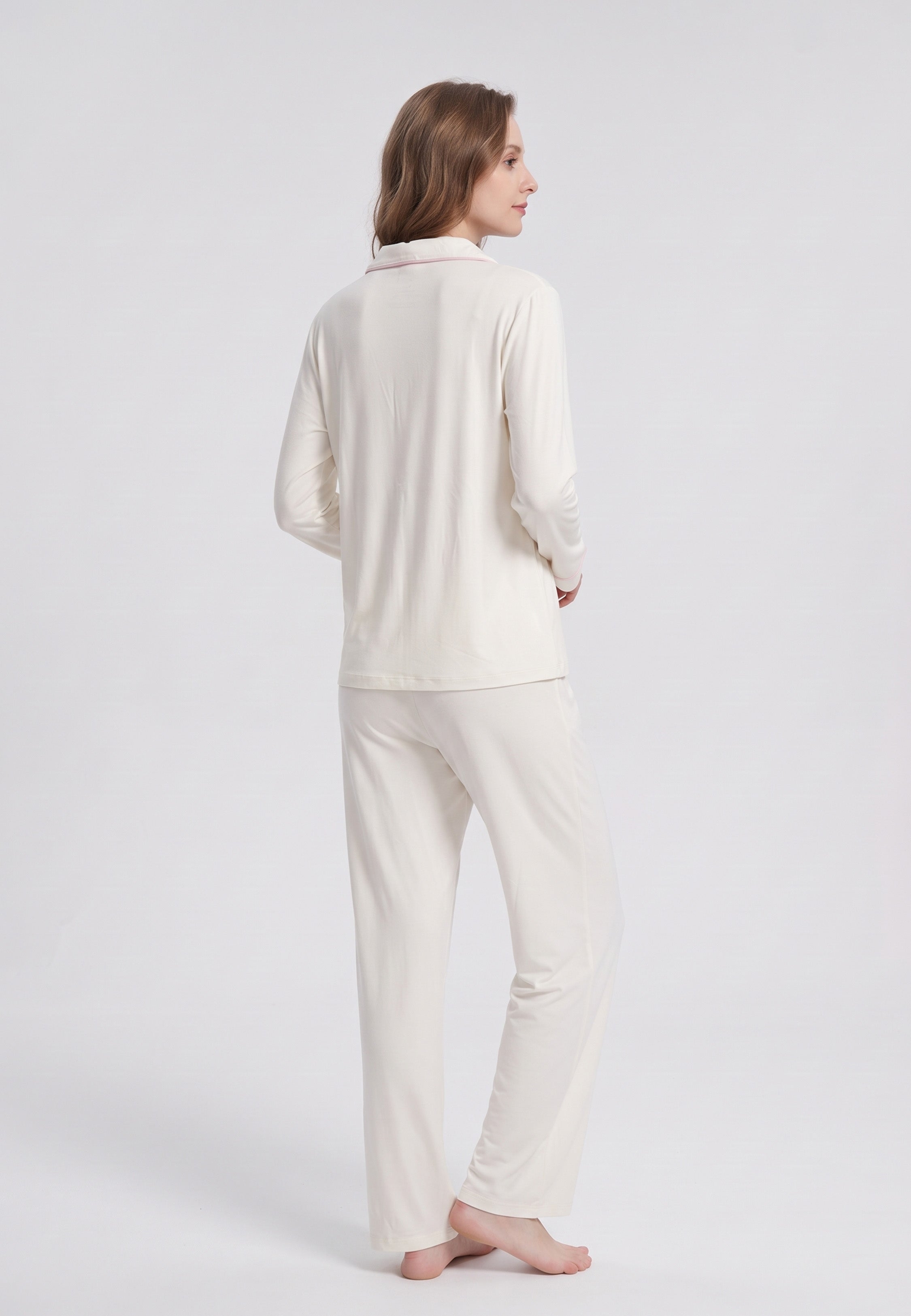 Ensemble pyjama écru à cœurs roses Rosabella