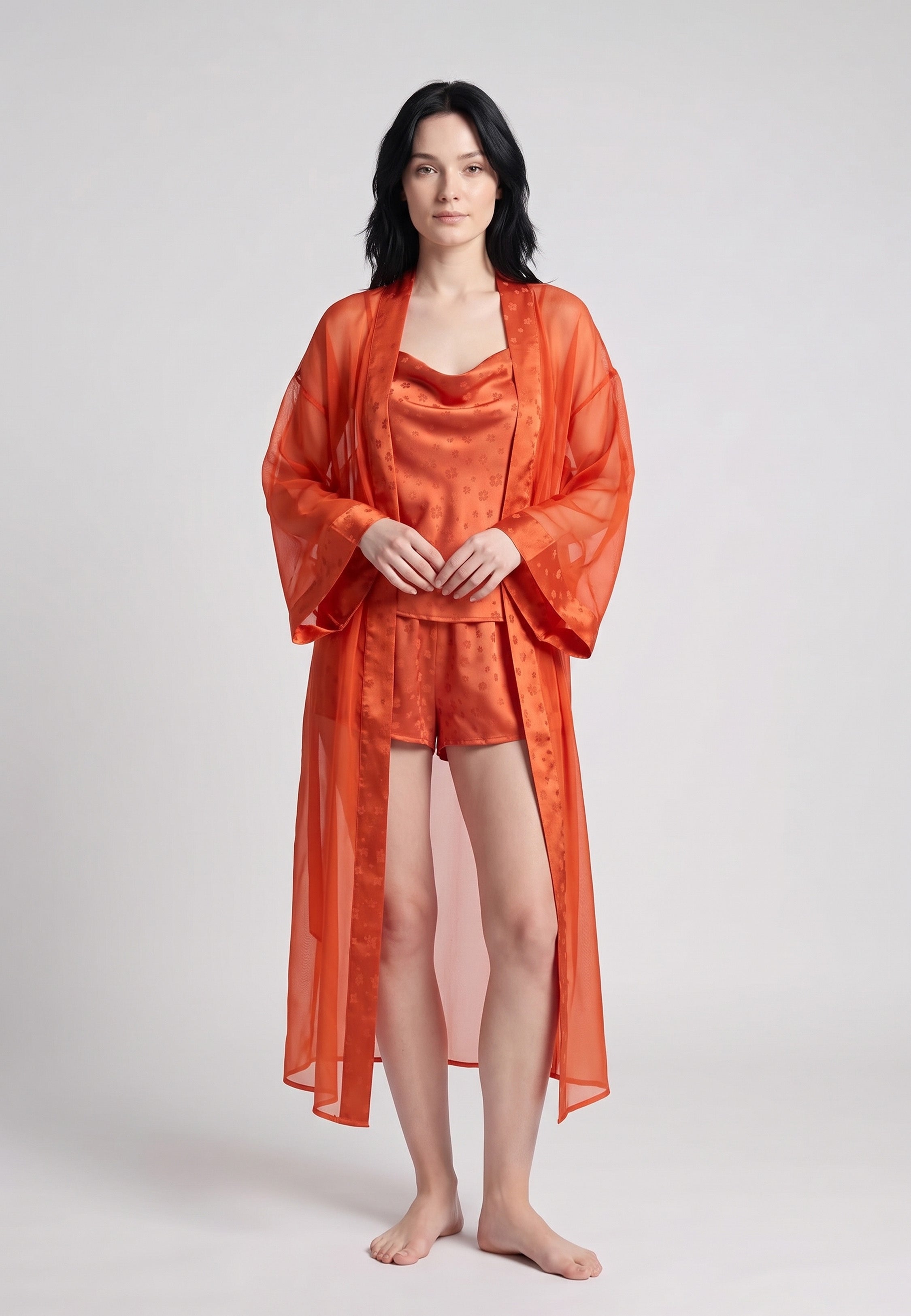 Kimono long femme terracotta en voile léger