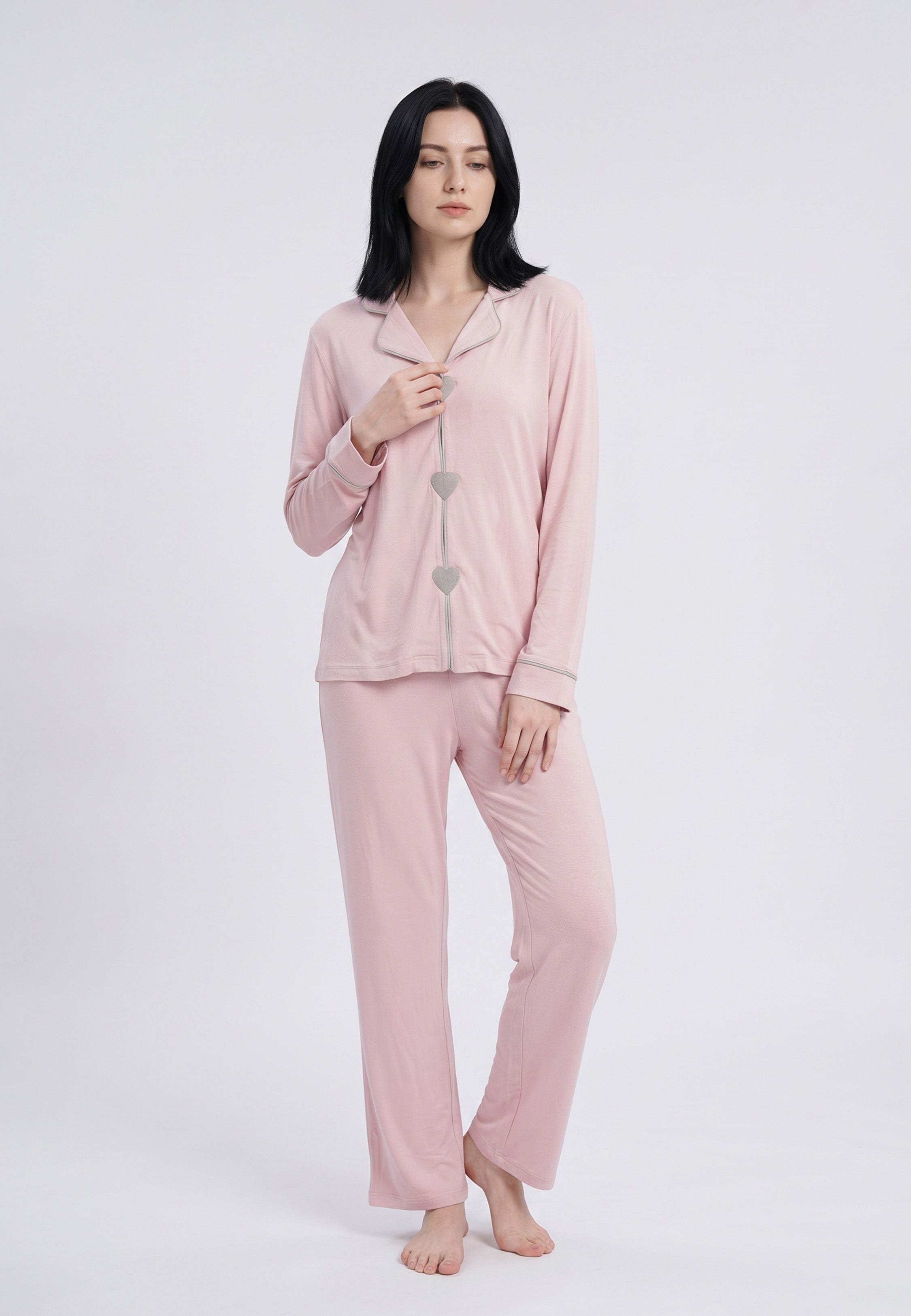 Ensemble pyjama rose poudré à cœurs pailletés Rosabella