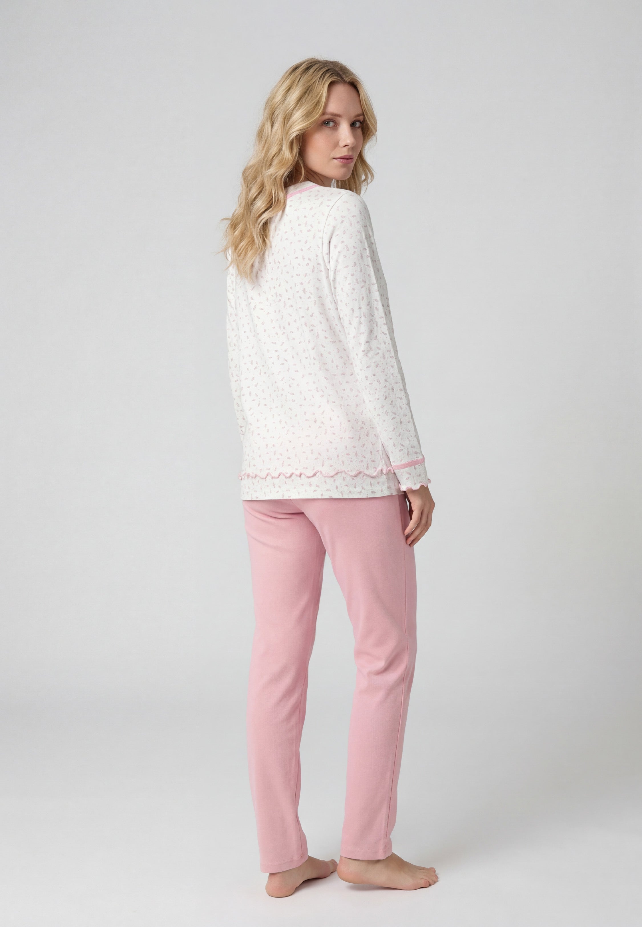 Pyjama Femme Rose en Coton avec Haut Imprimé
