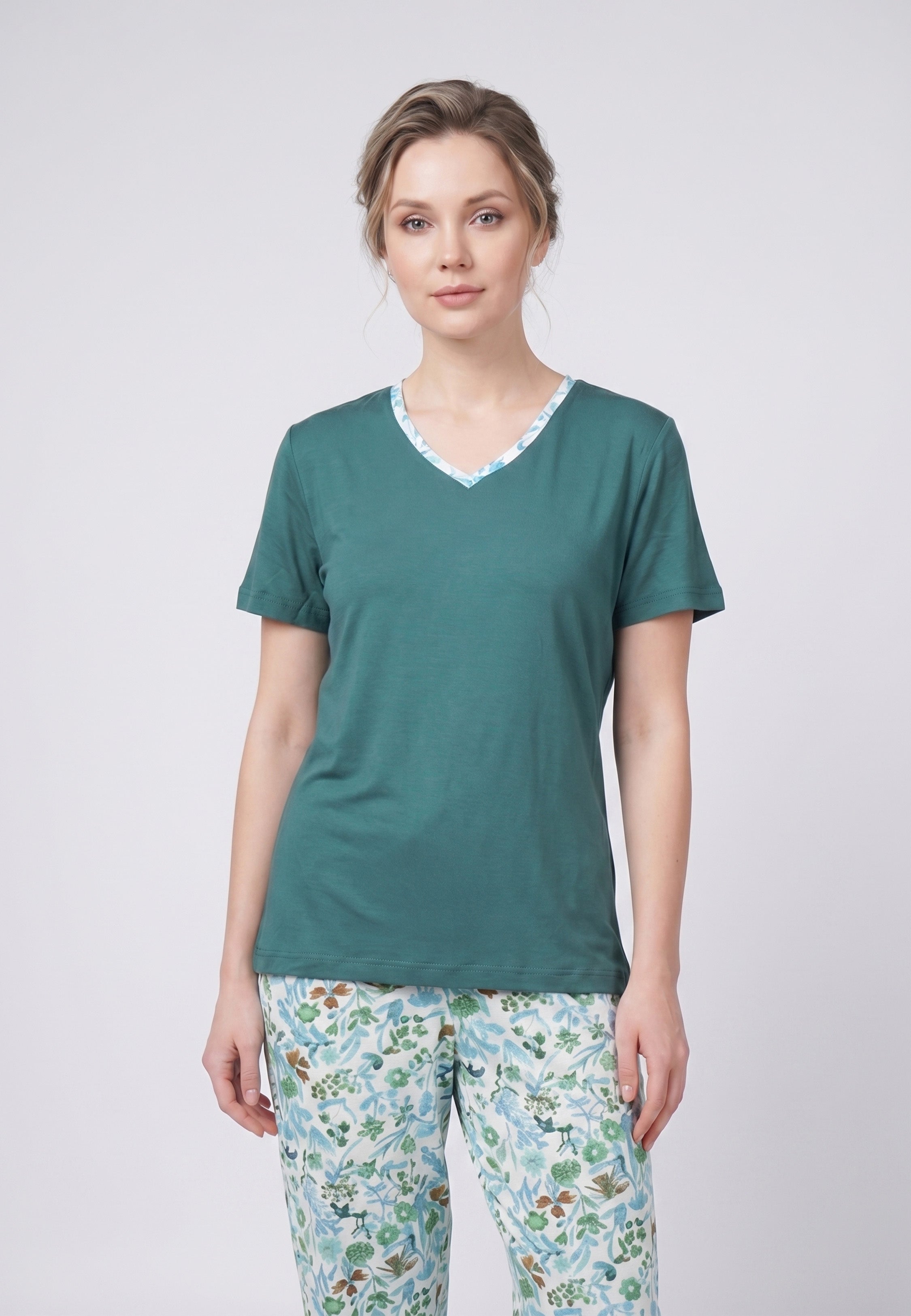 Ensemble Pyjama Femme Col V Liseré Pantalon Long