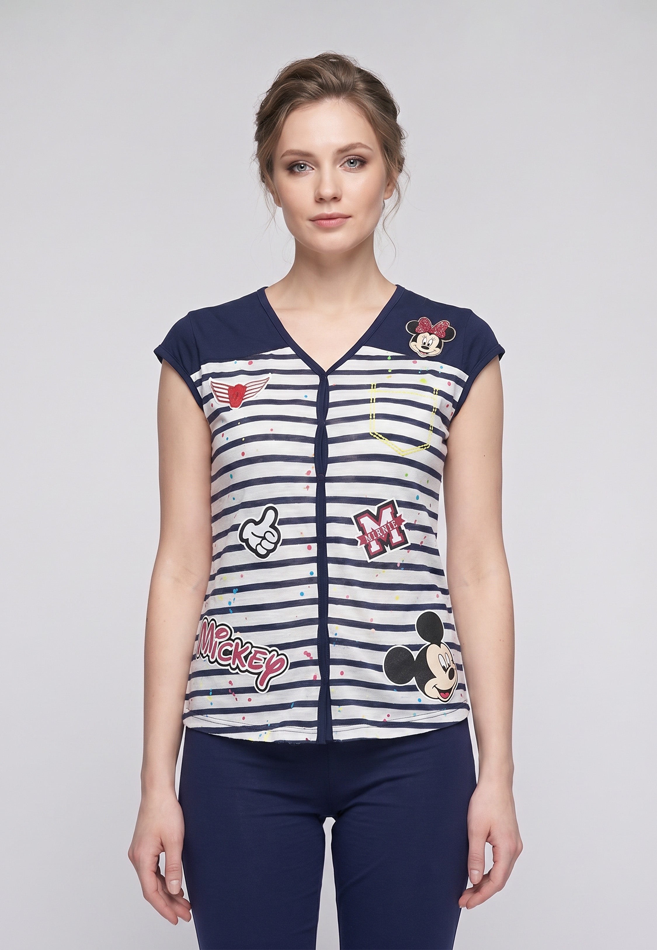 Pyjama Mickey & Minnie Rayé Marine