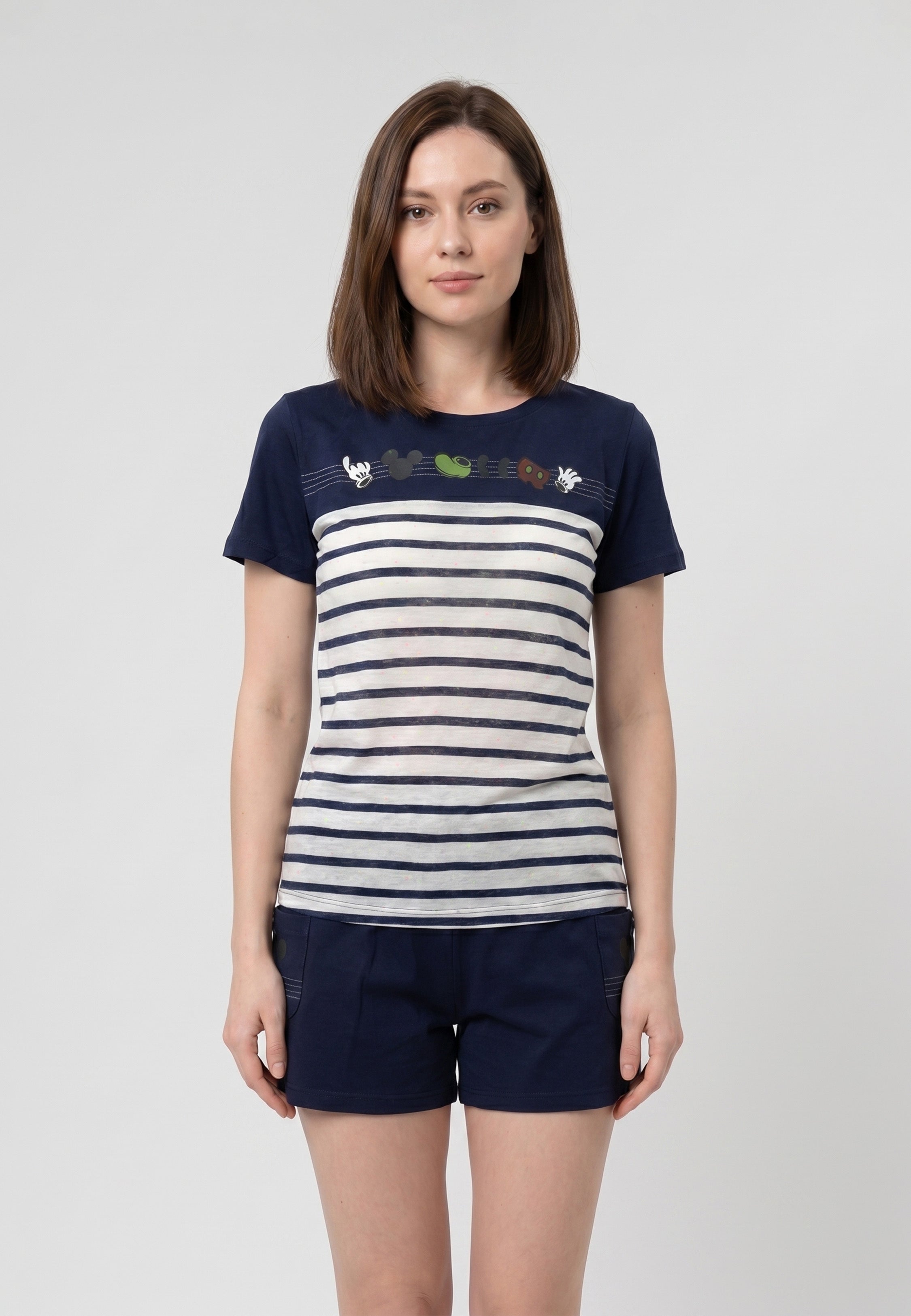 Pyjama Mickey Icons Rayé Marine & Short
