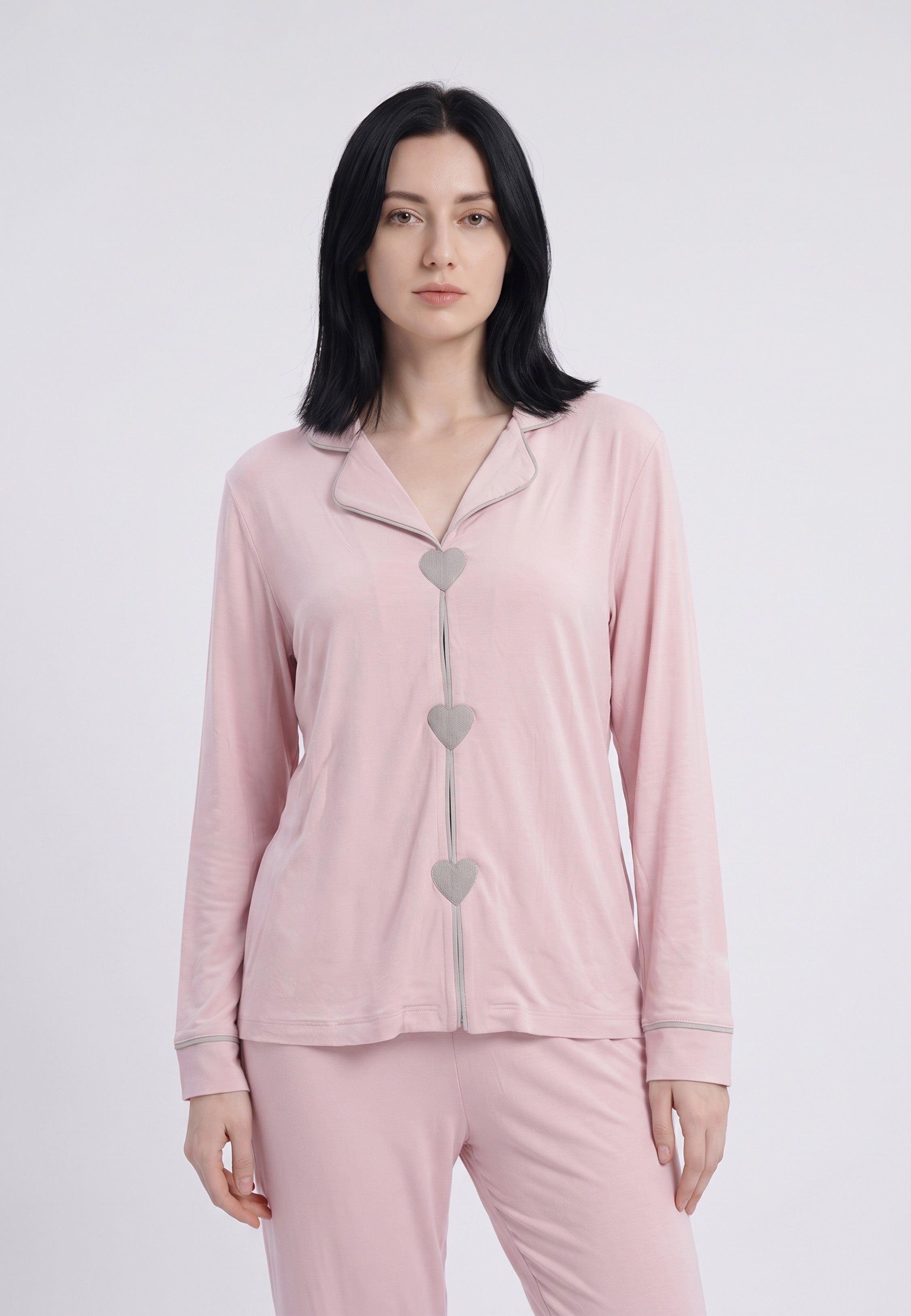 Ensemble pyjama rose poudré à cœurs pailletés Rosabella