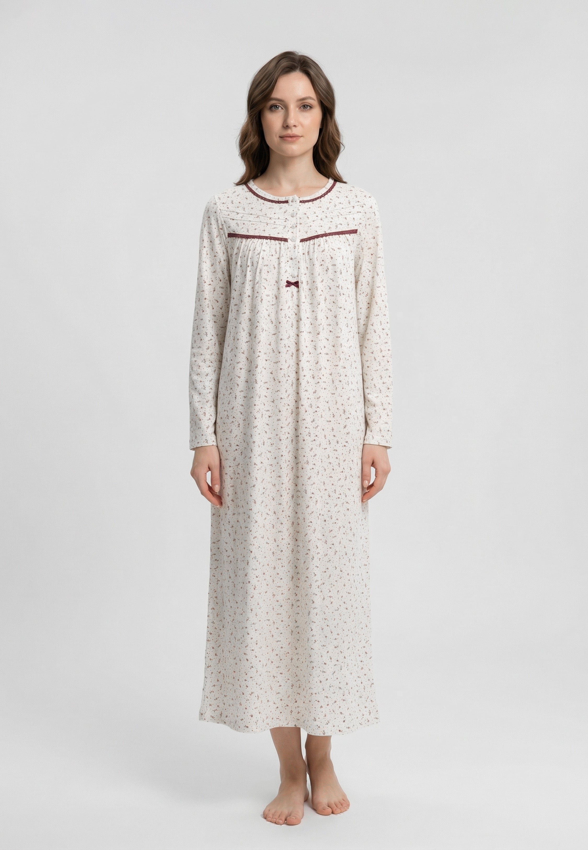 Chemise de Nuit Femme Imprimé Bordeaux en Coton