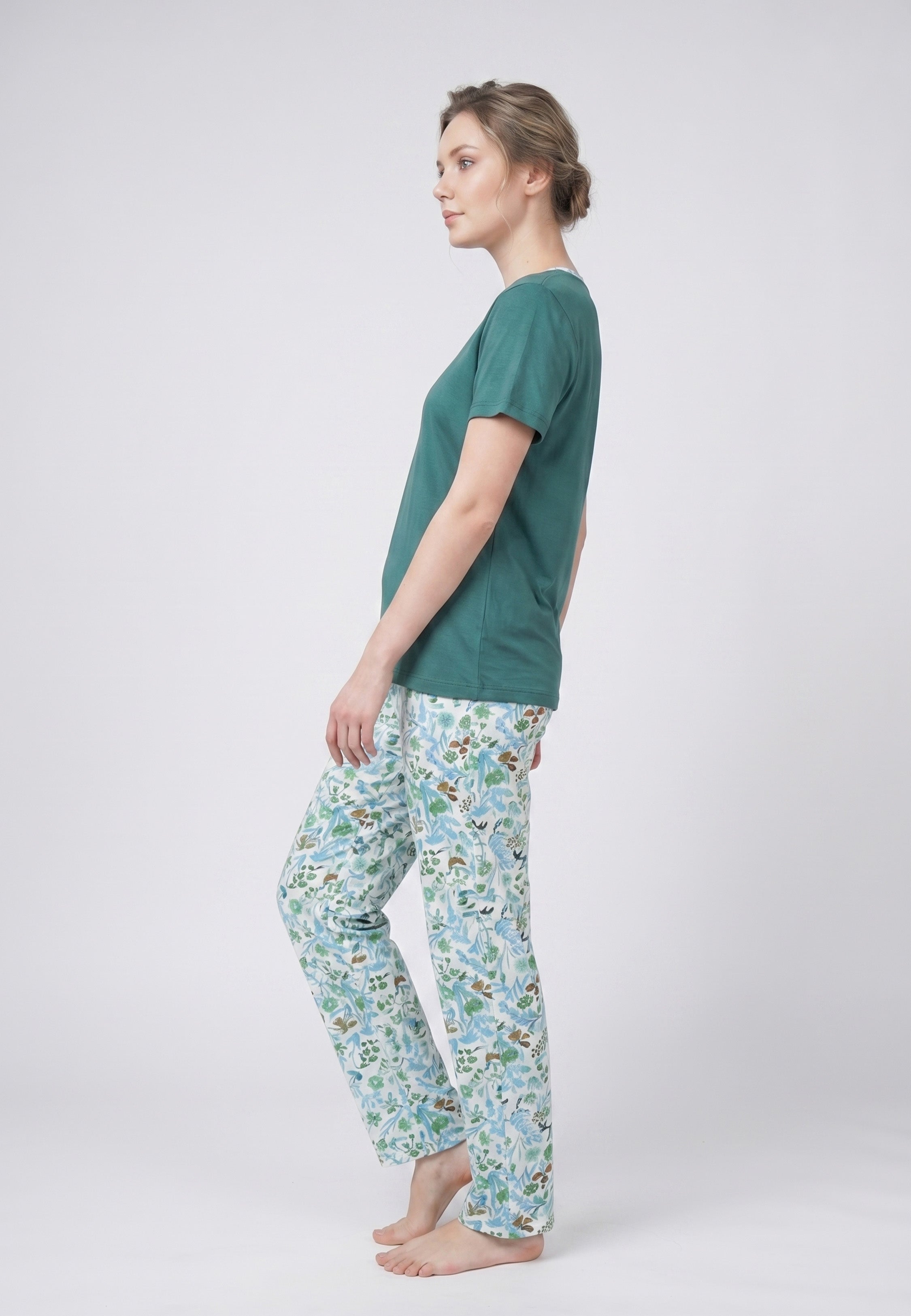Ensemble Pyjama Femme Col V Liseré Pantalon Long