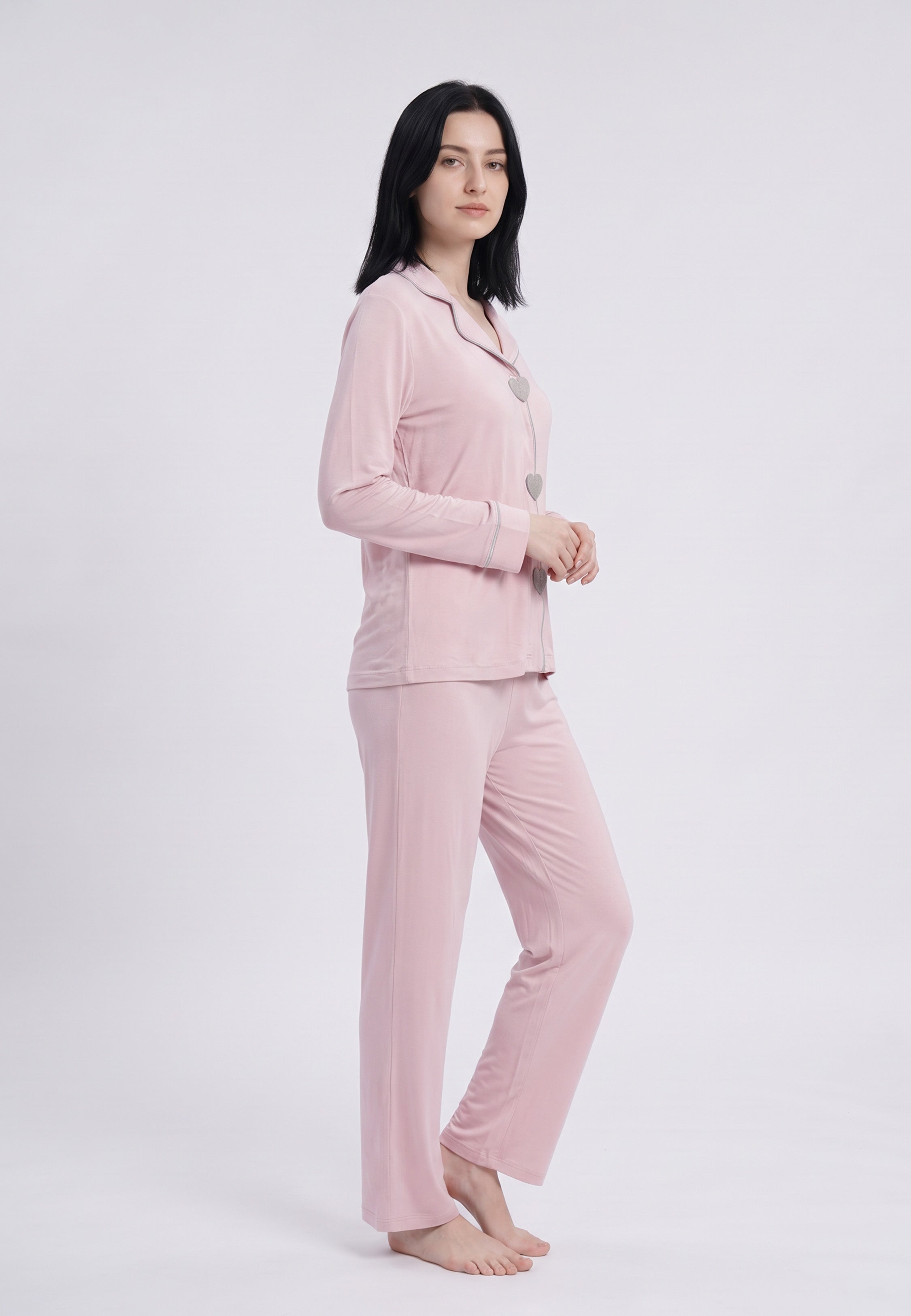 Ensemble pyjama rose poudré à cœurs pailletés Rosabella