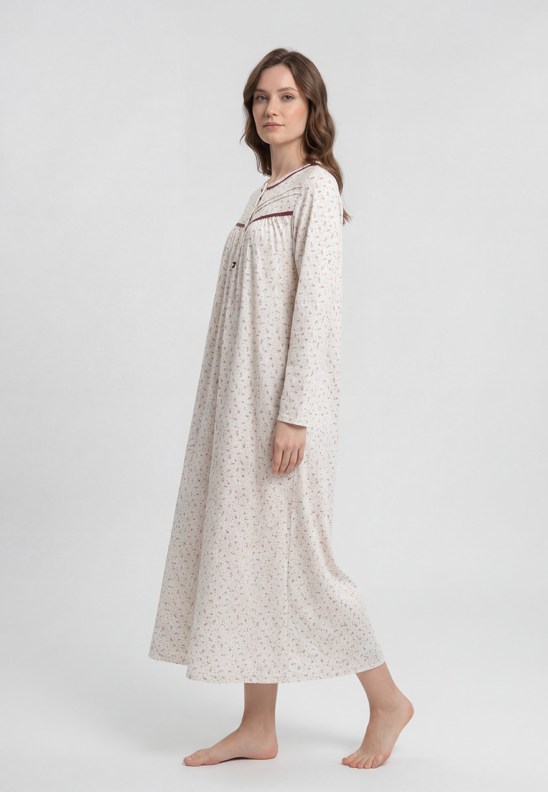 Chemise de Nuit Femme Imprimé Bordeaux en Coton