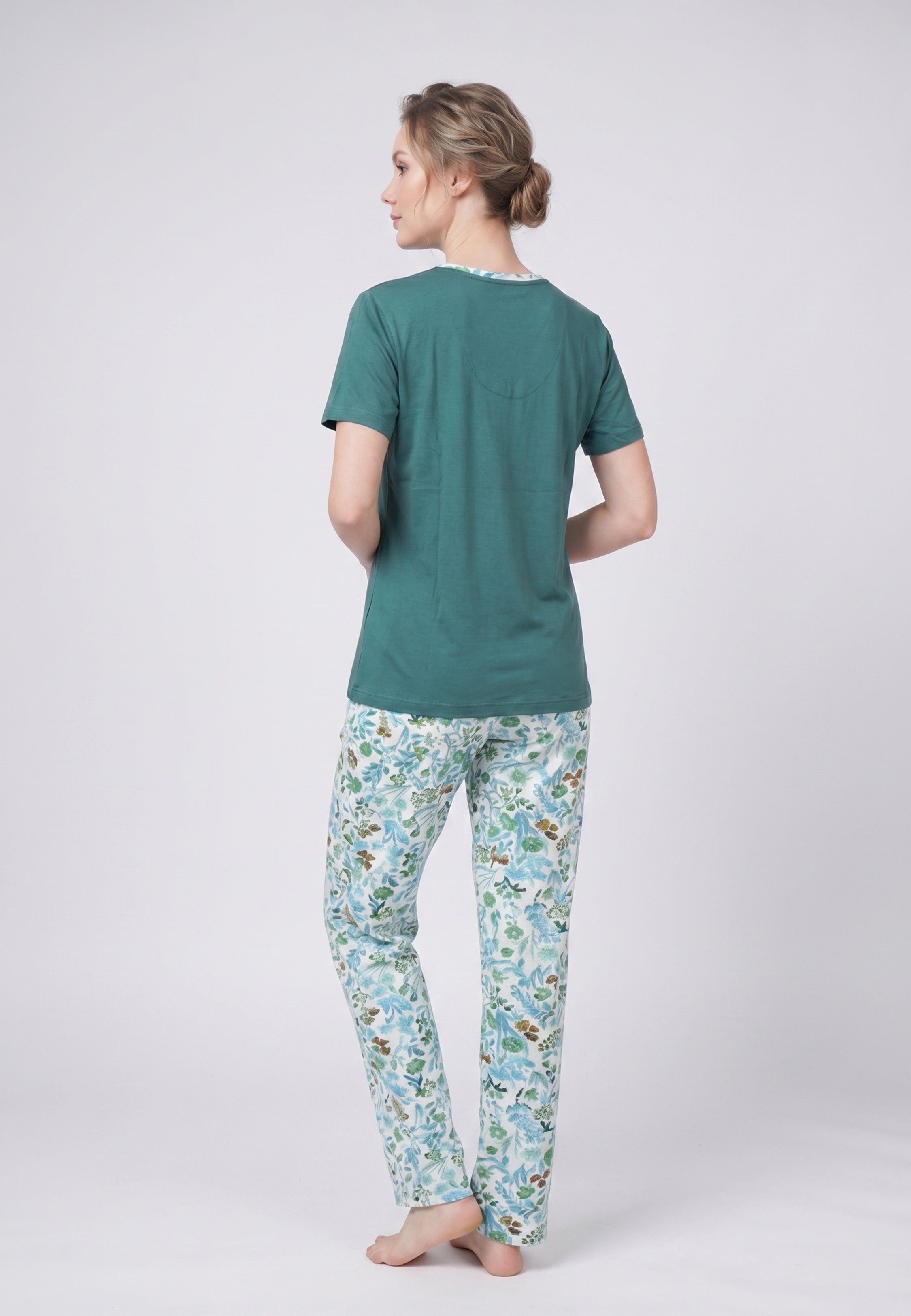 Ensemble Pyjama Femme Col V Liseré Pantalon Long