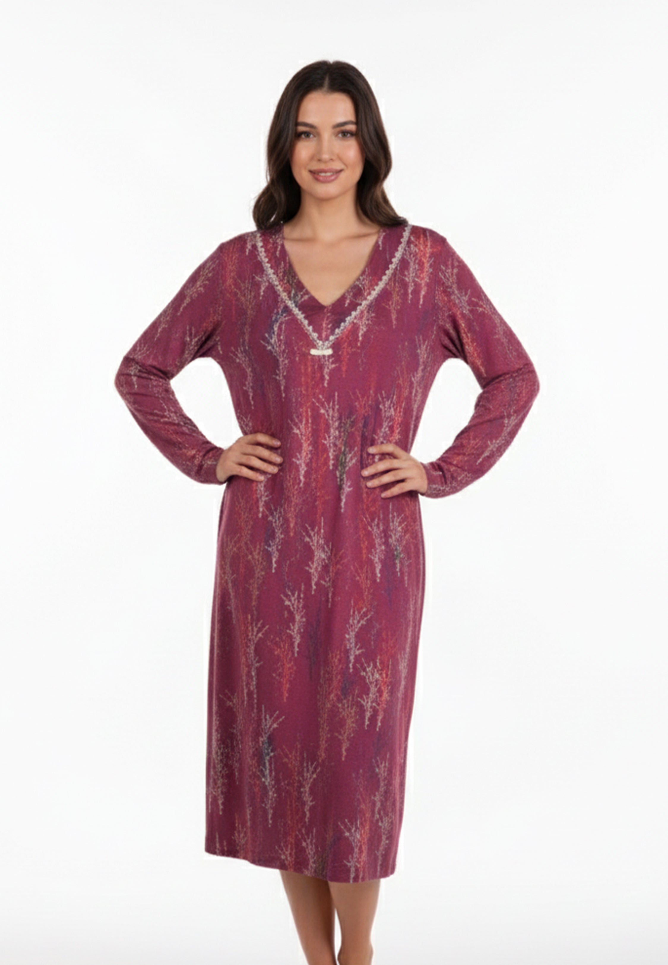 Pyjama Robe Bordeaux Imprimée