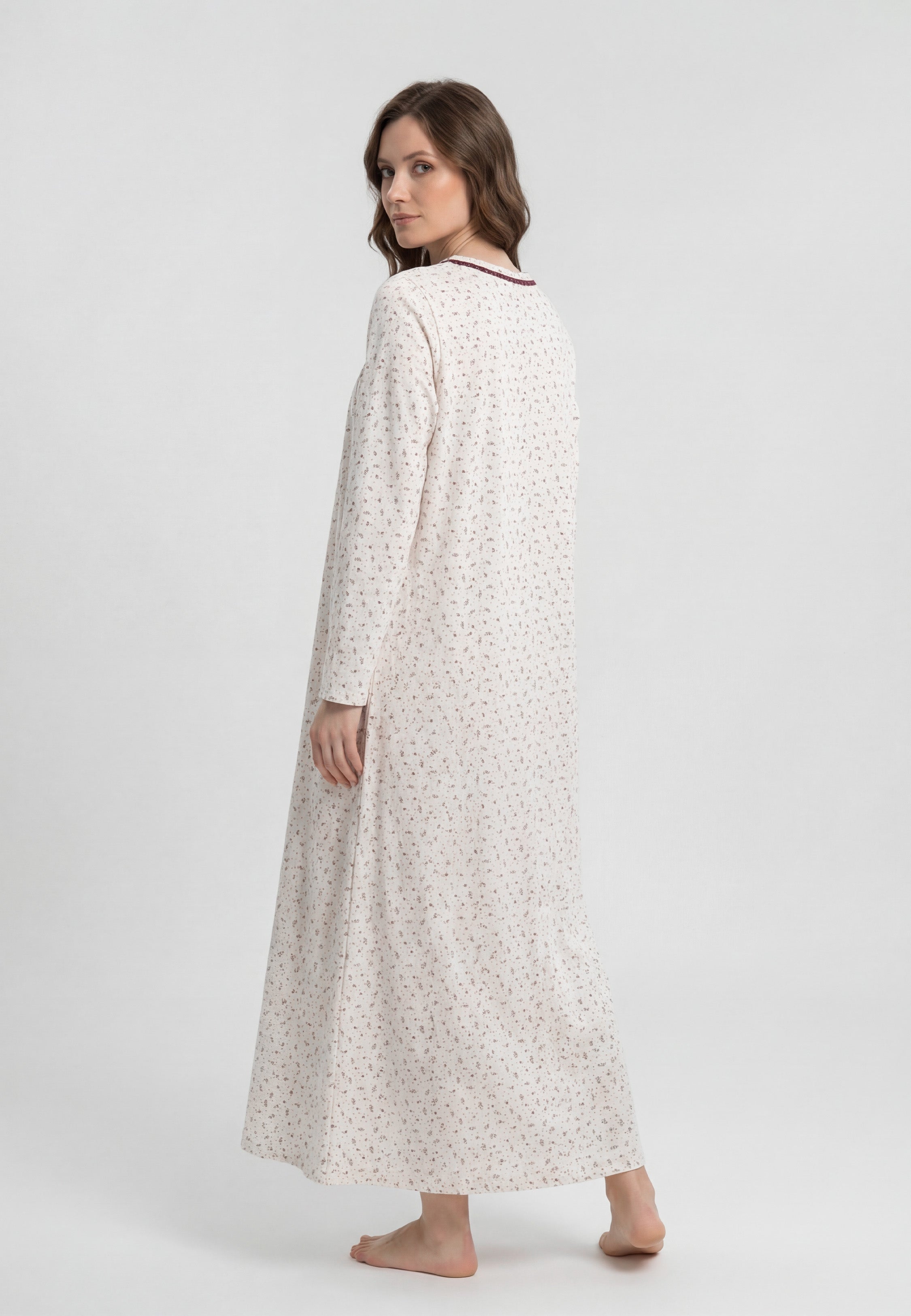 Chemise de Nuit Femme Imprimé Bordeaux en Coton