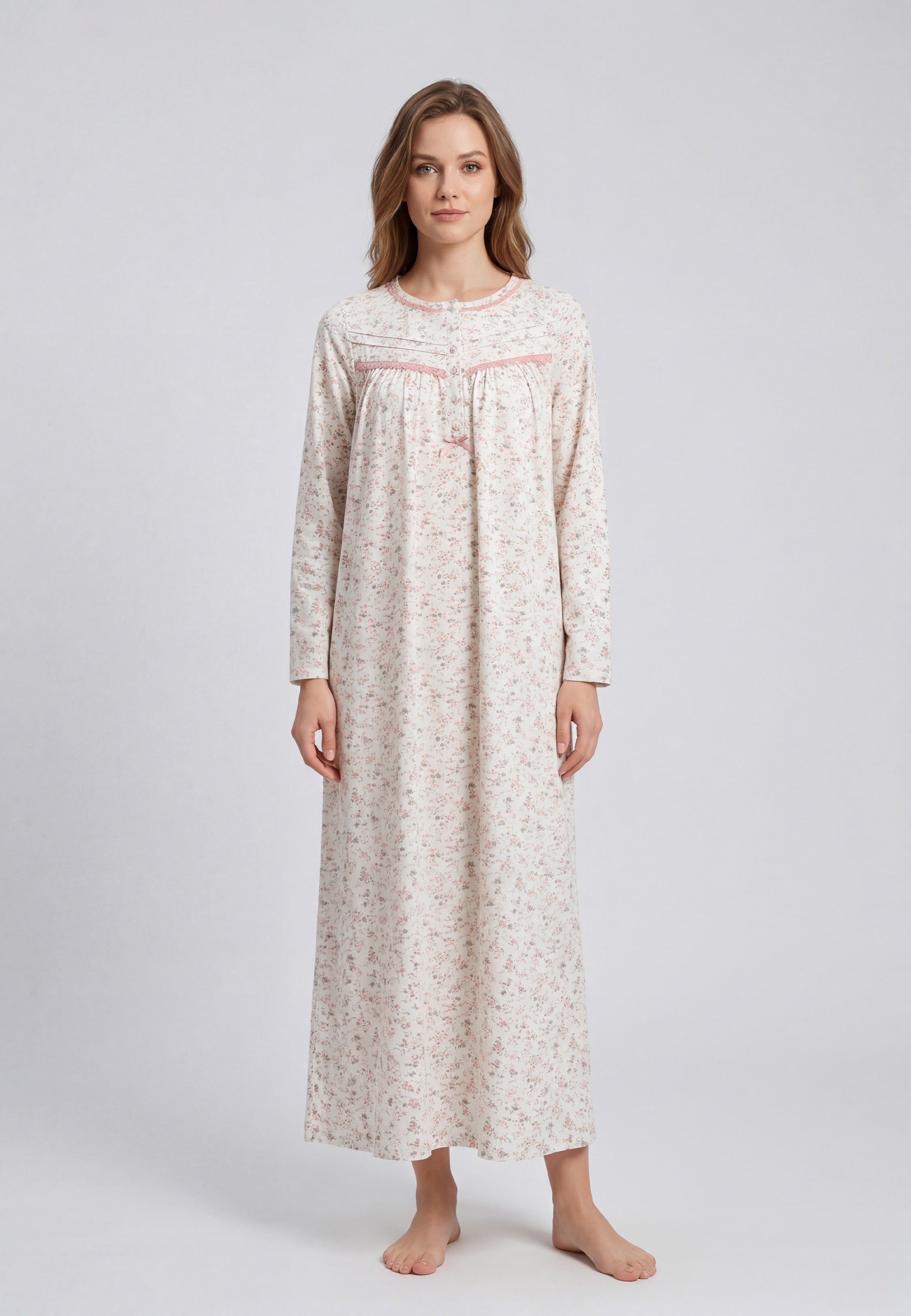 Chemise de Nuit Femme Imprimé Rose en Coton