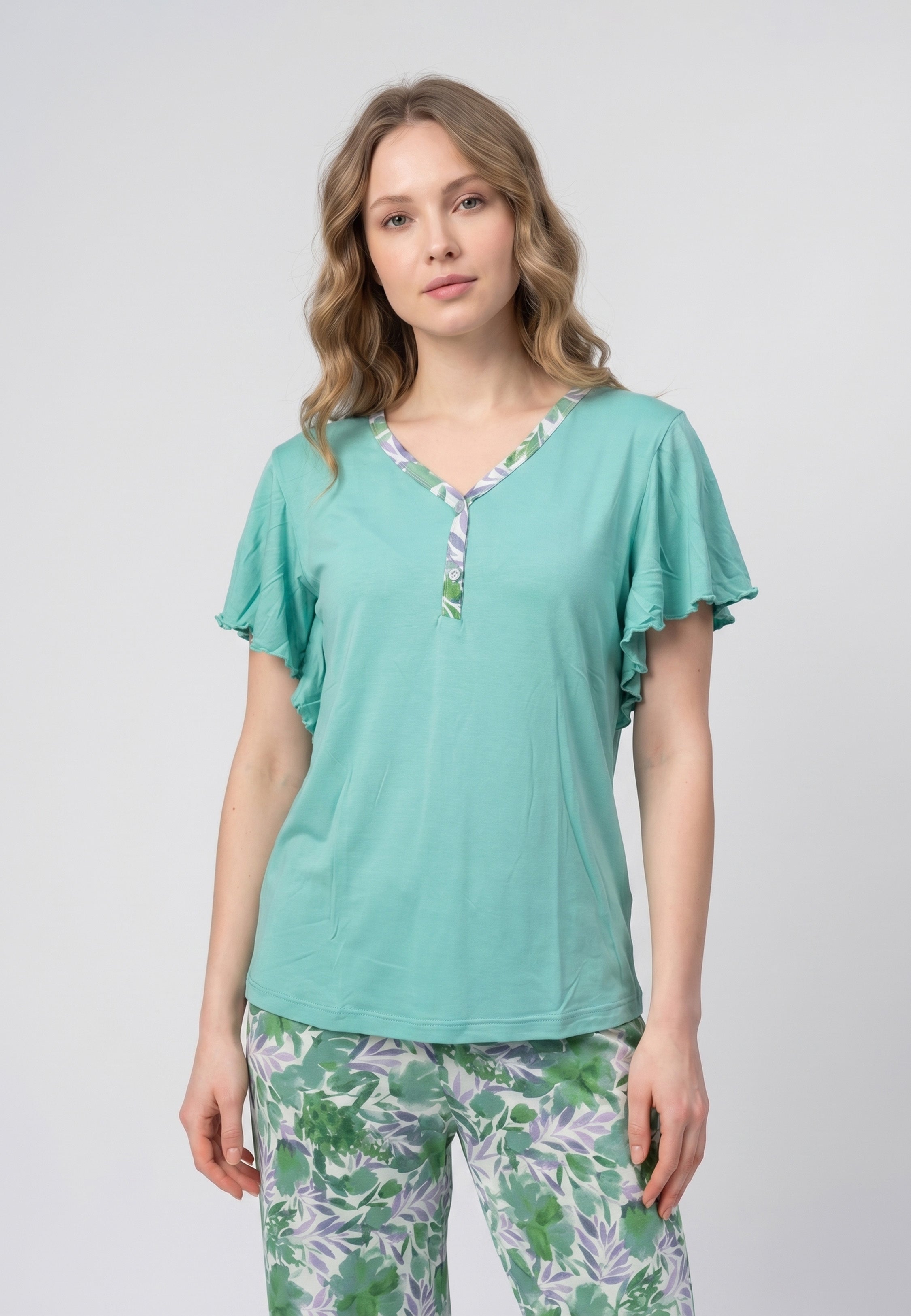 Pyjama T-Shirt Manches Papillon & Pantalon Fleuri