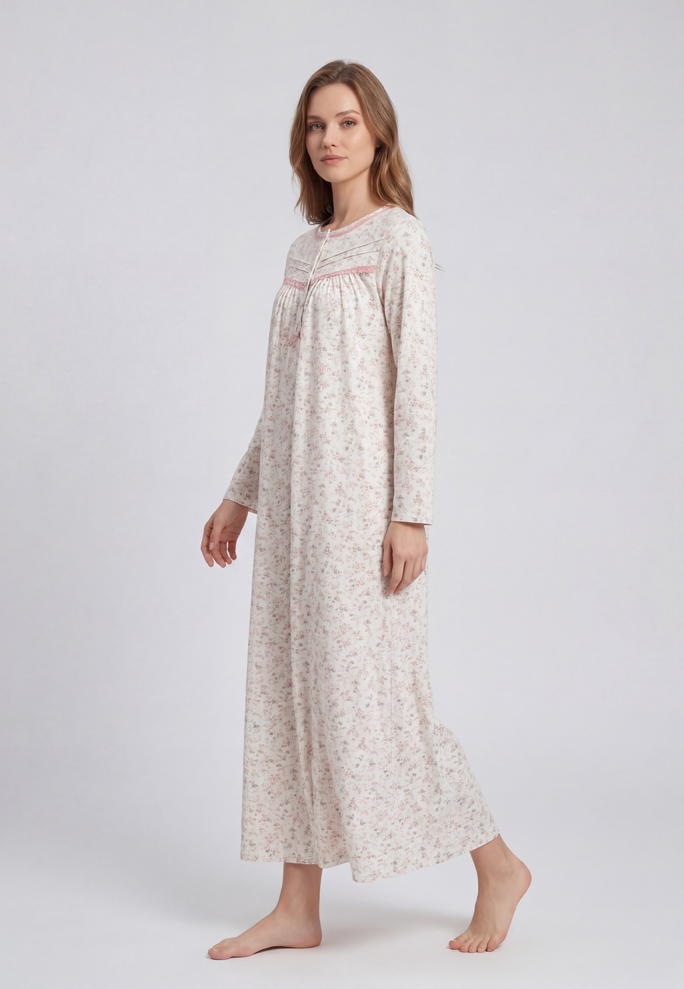 Chemise de Nuit Femme Imprimé Rose en Coton