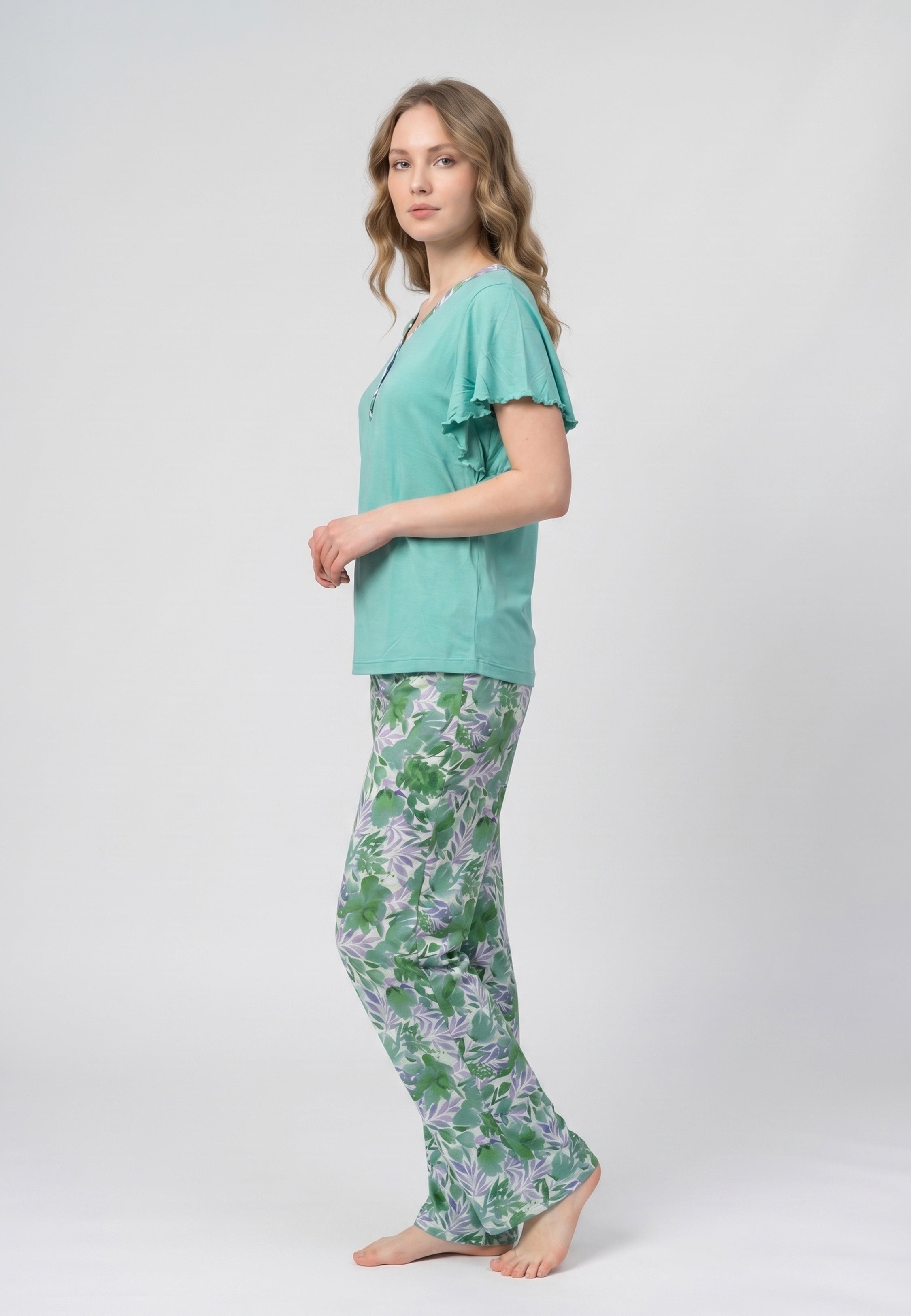 Pyjama T-Shirt Manches Papillon & Pantalon Fleuri