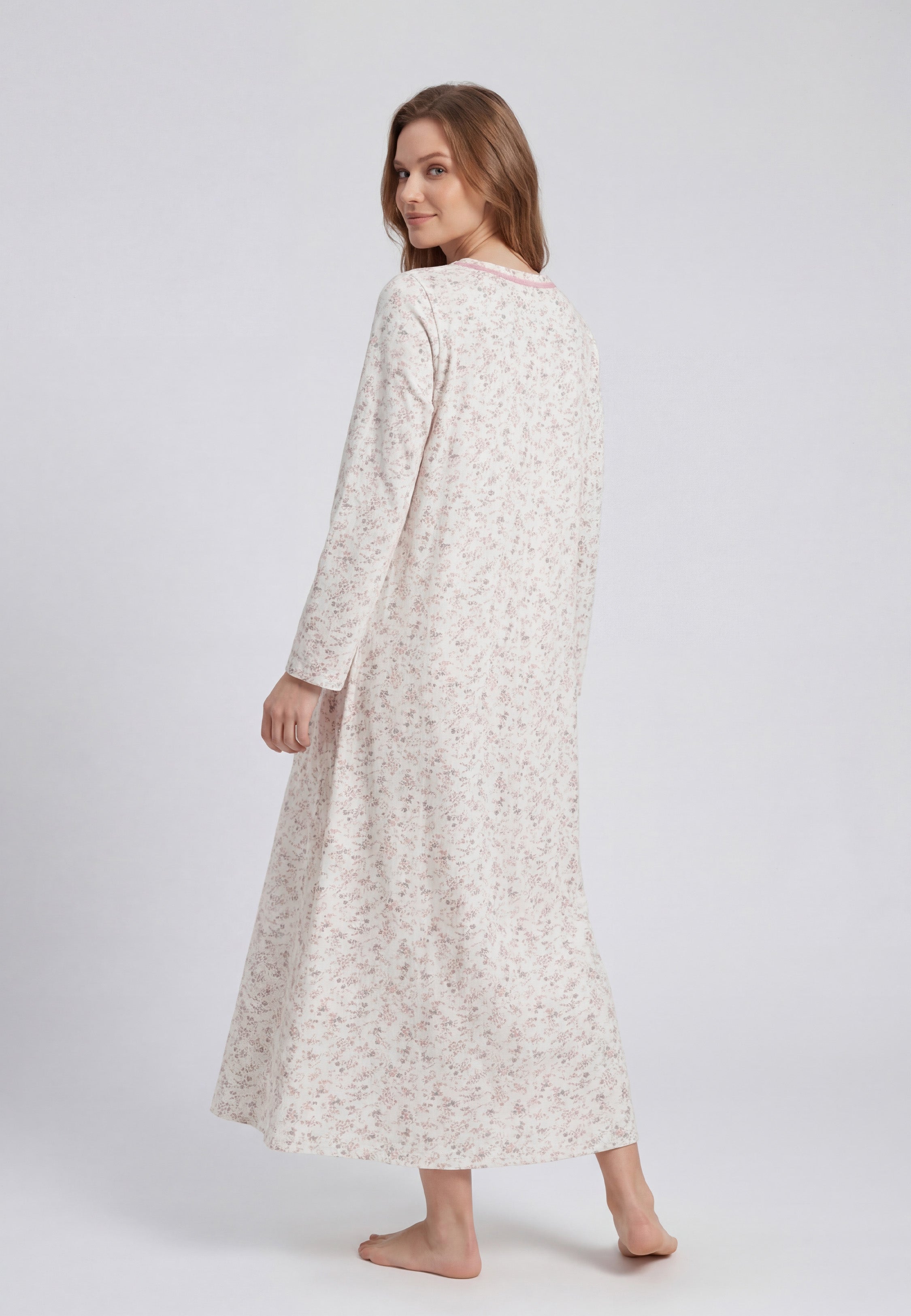 Chemise de Nuit Femme Imprimé Rose en Coton