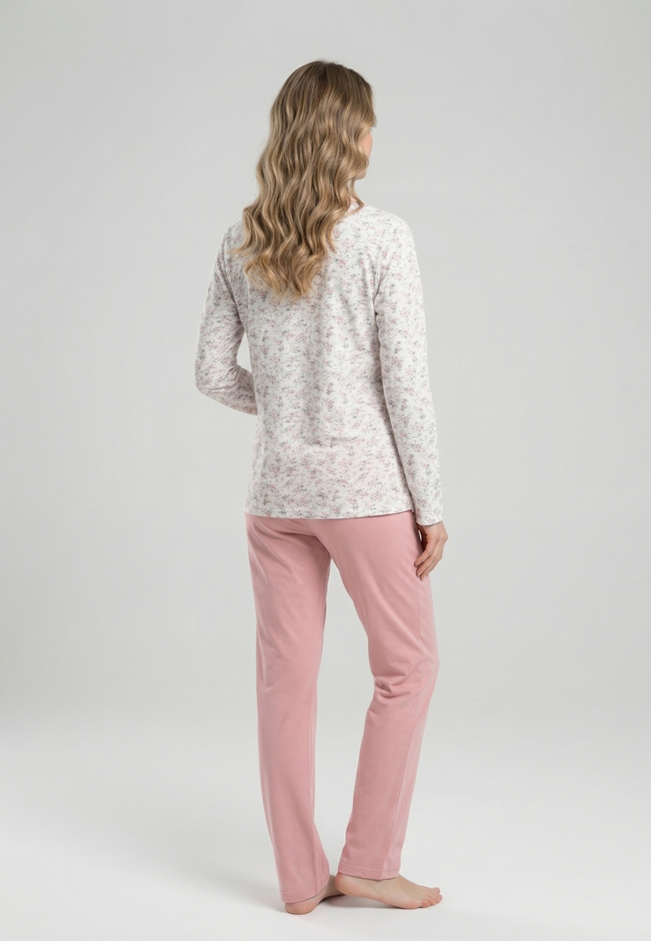 Ensemble Pyjama Femme Fleuri avec Pantalon Uni