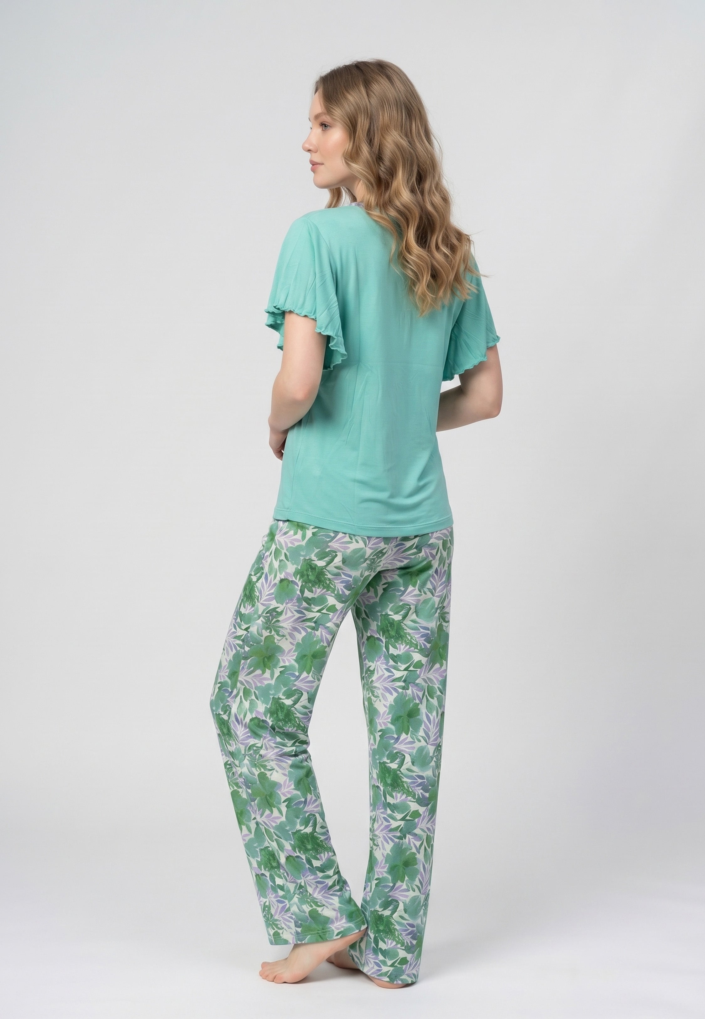 Pyjama T-Shirt Manches Papillon & Pantalon Fleuri