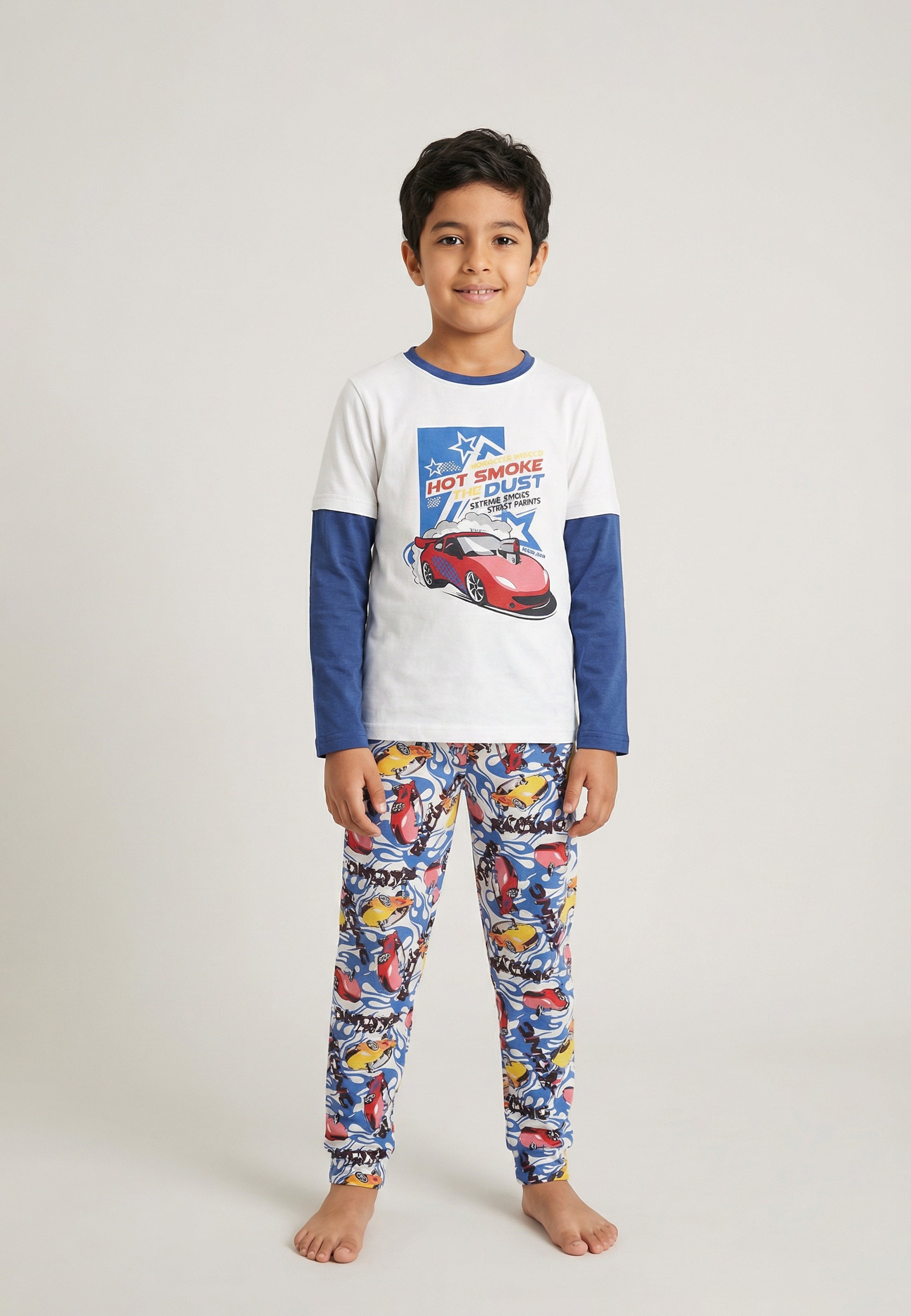 Pyjama Garçon Blanc et Bleu Hot Smoke – Ensemble 2 Pièces