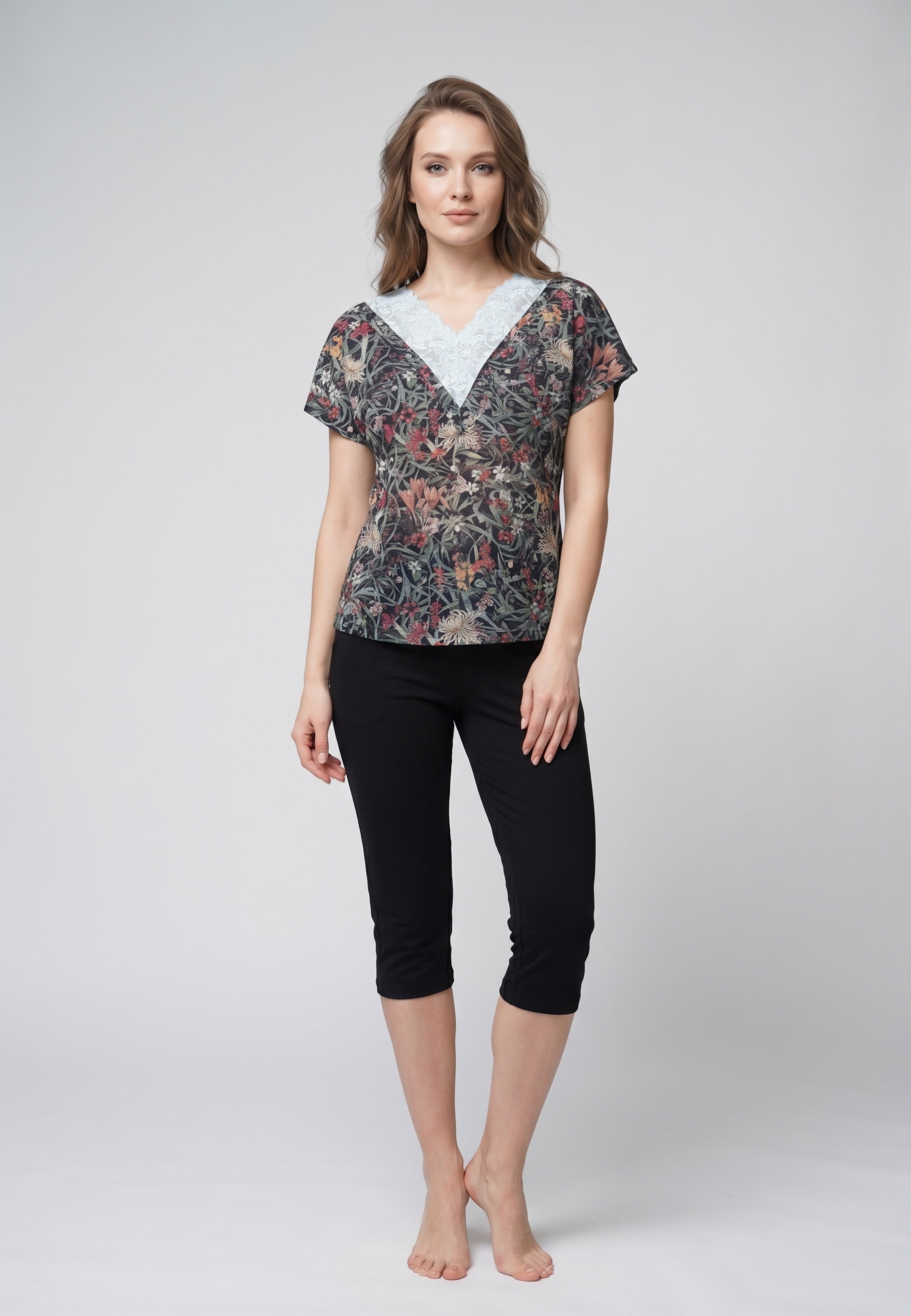 Ensemble Pyjama Femme Imprimé Dentelle et Pantalon Court