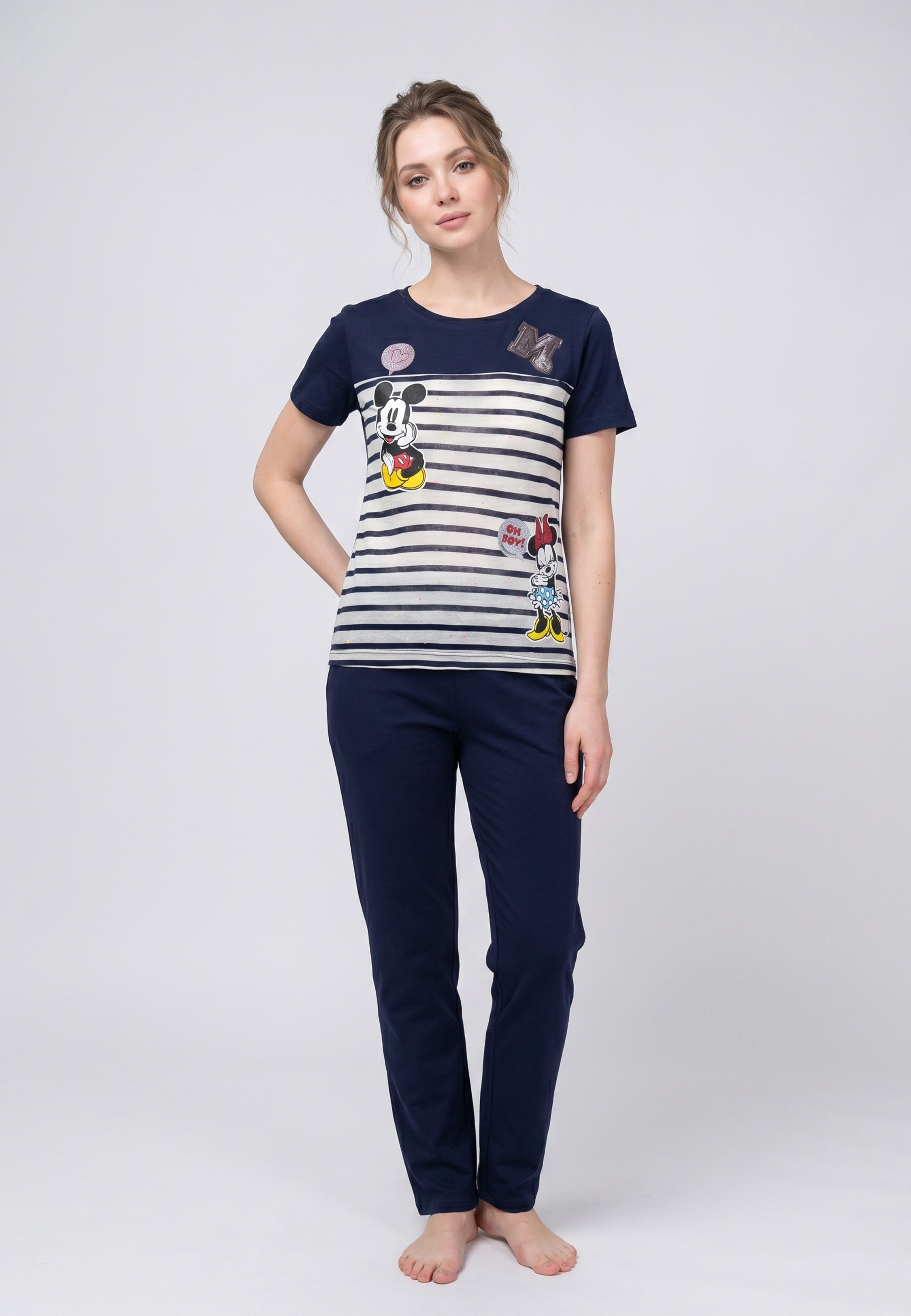Pyjama Mickey & Minnie Oh Boy Rayé Marine