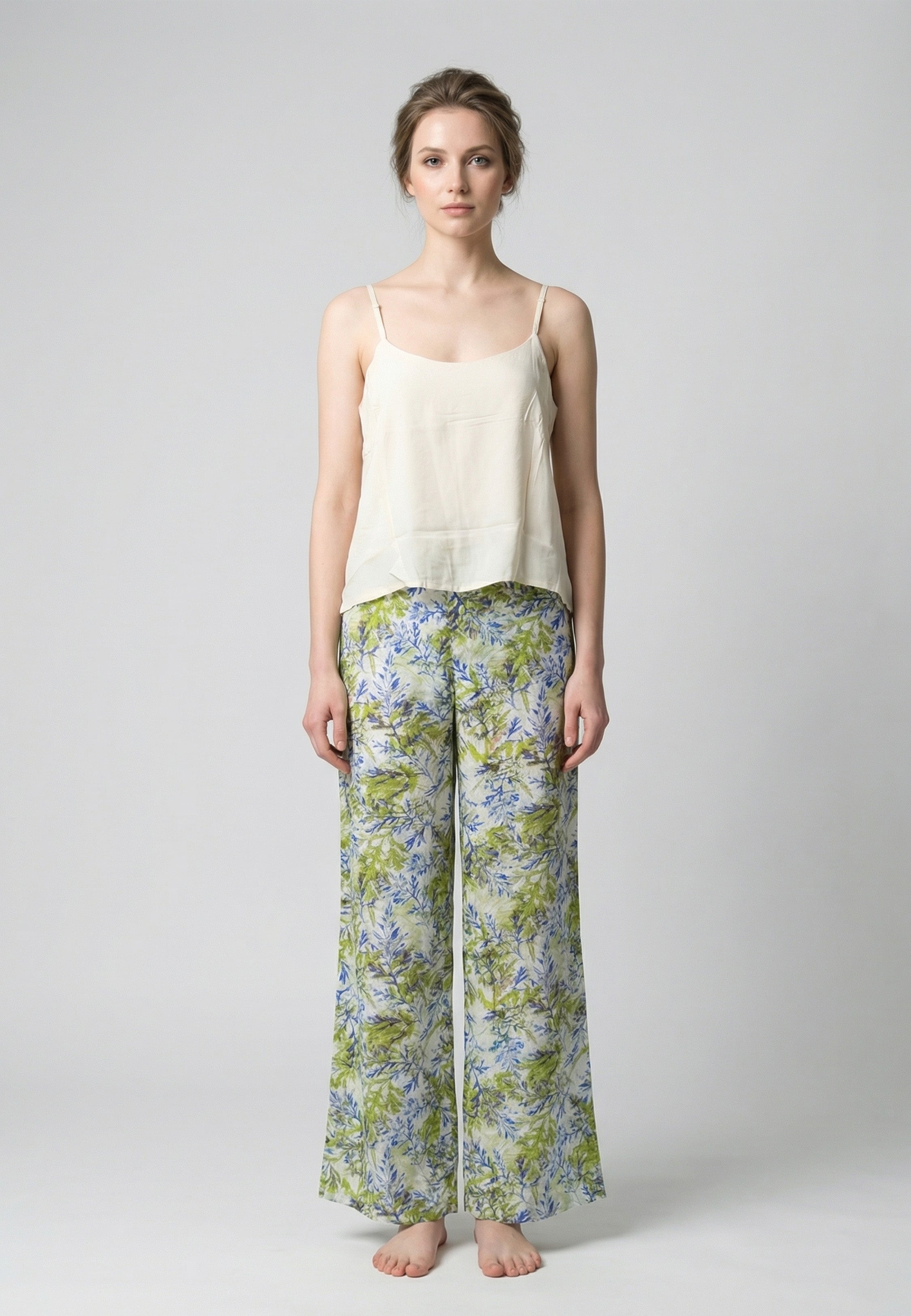 Ensemble Pyjama Femme Caraco et Pantalon Imprimé Feuillage