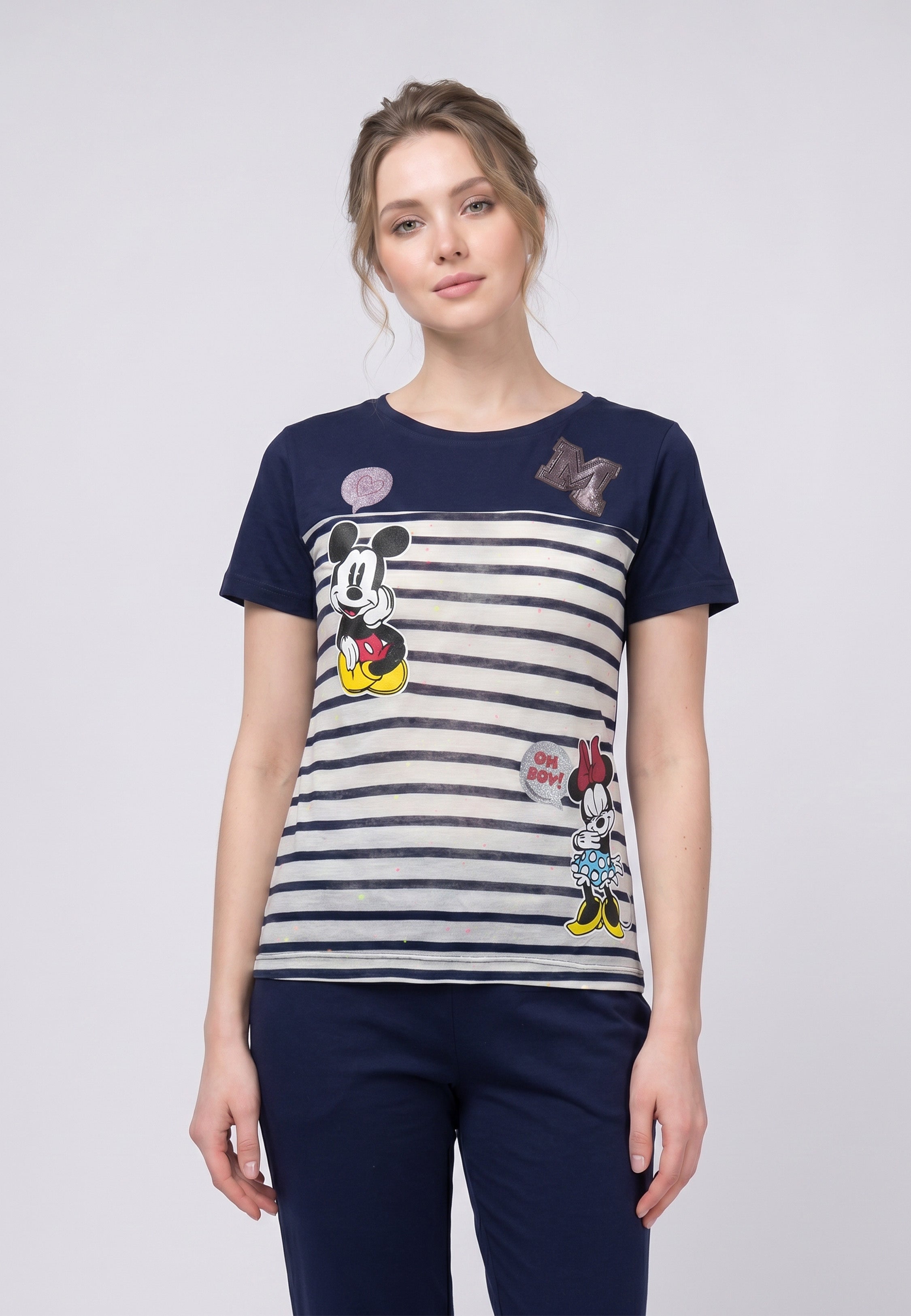 Pyjama Mickey & Minnie Oh Boy Rayé Marine