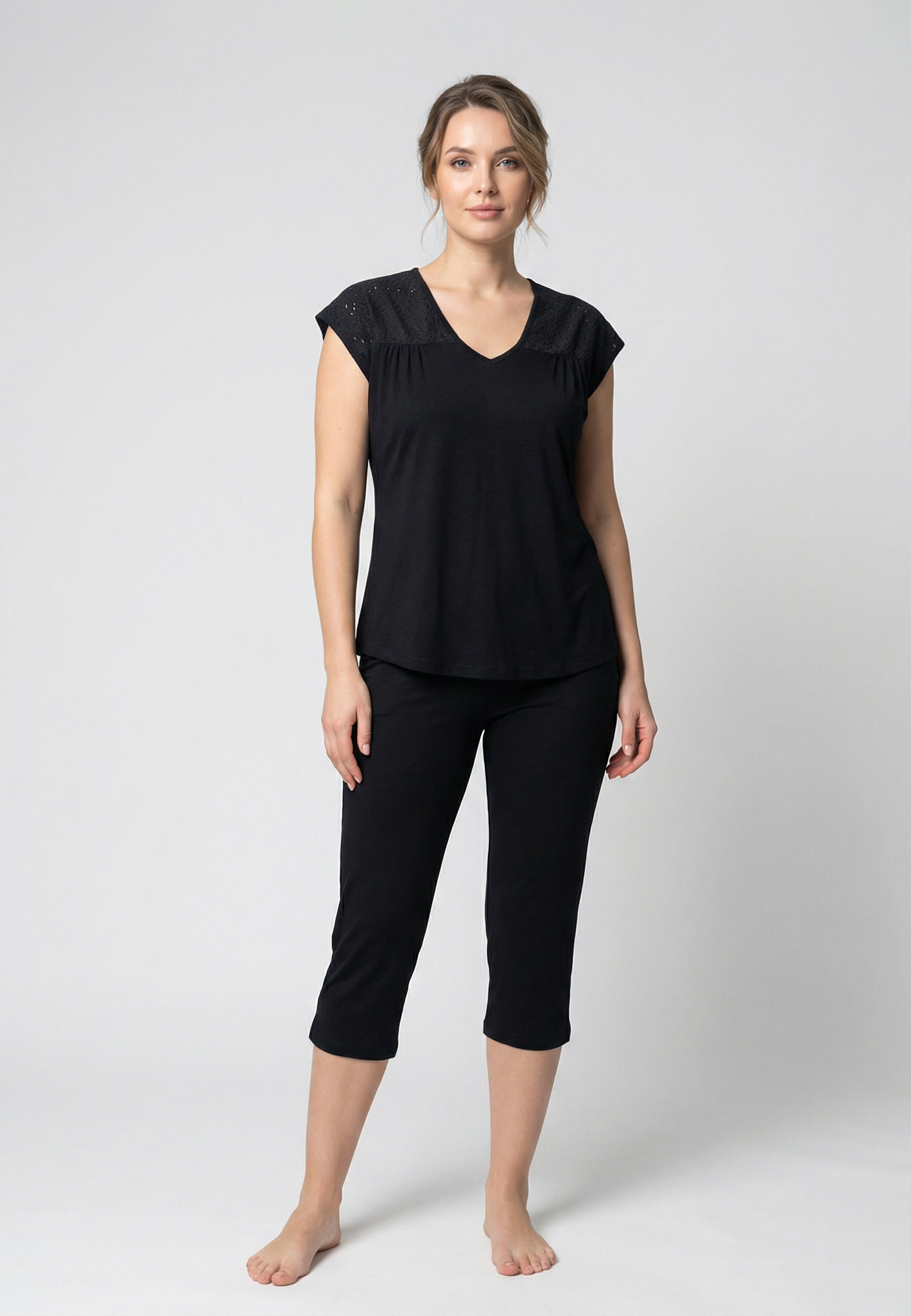 Ensemble Pyjama Femme Imprimé Patchwork Dos et Pantalon Capri
