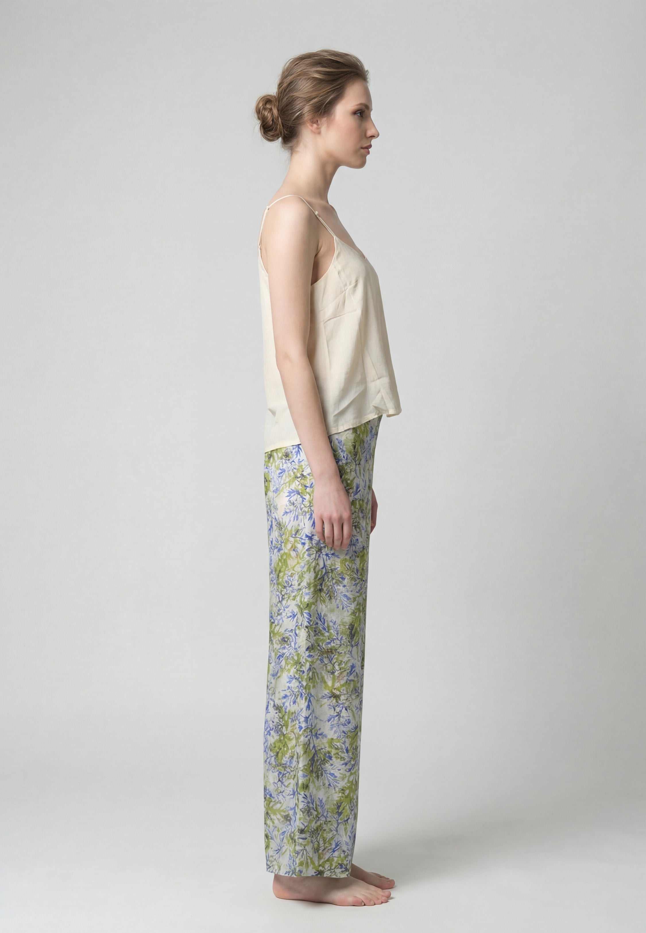 Ensemble Pyjama Femme Caraco et Pantalon Imprimé Feuillage