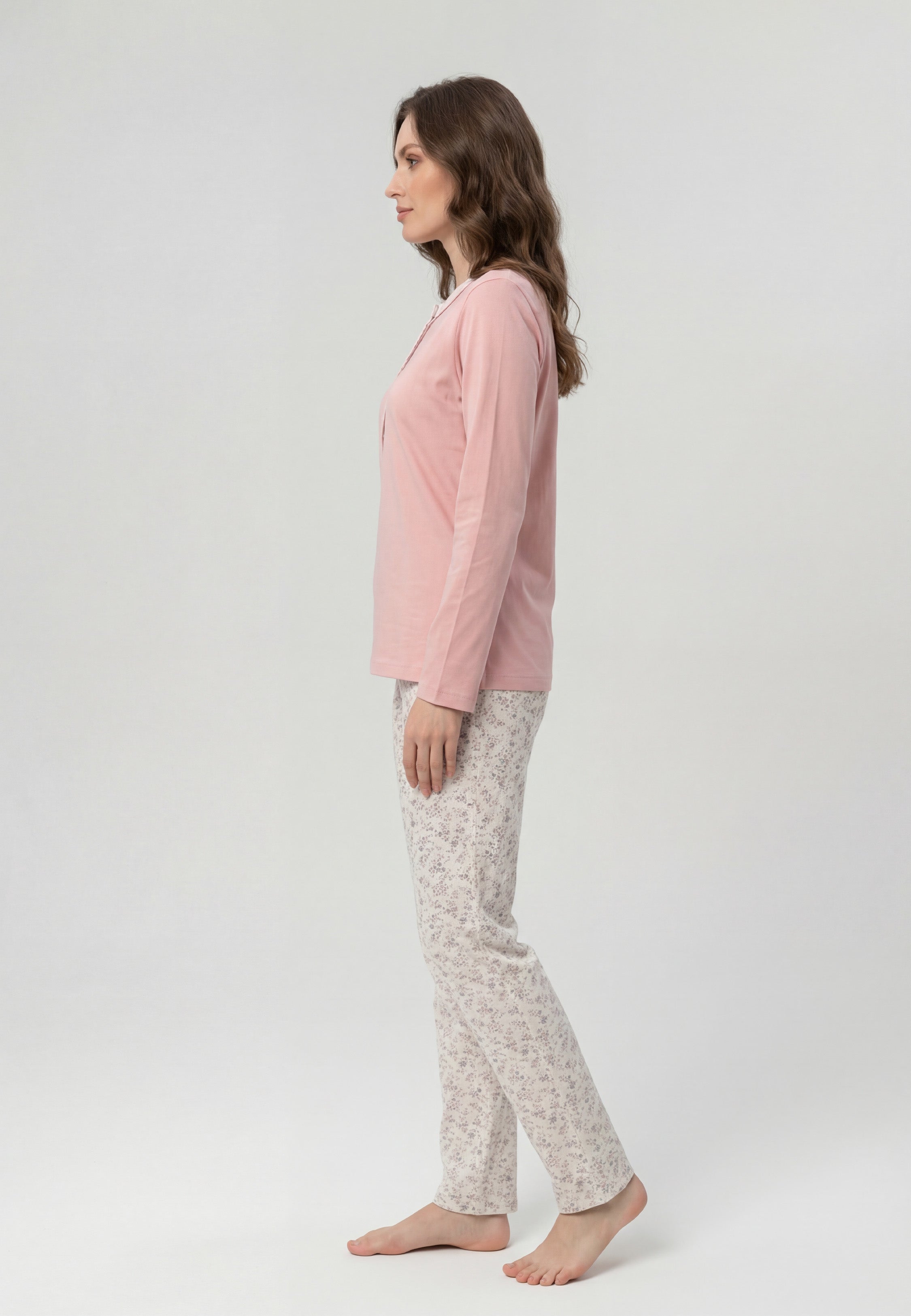 Pyjama Femme Rose en Coton avec Pantalon Imprimé