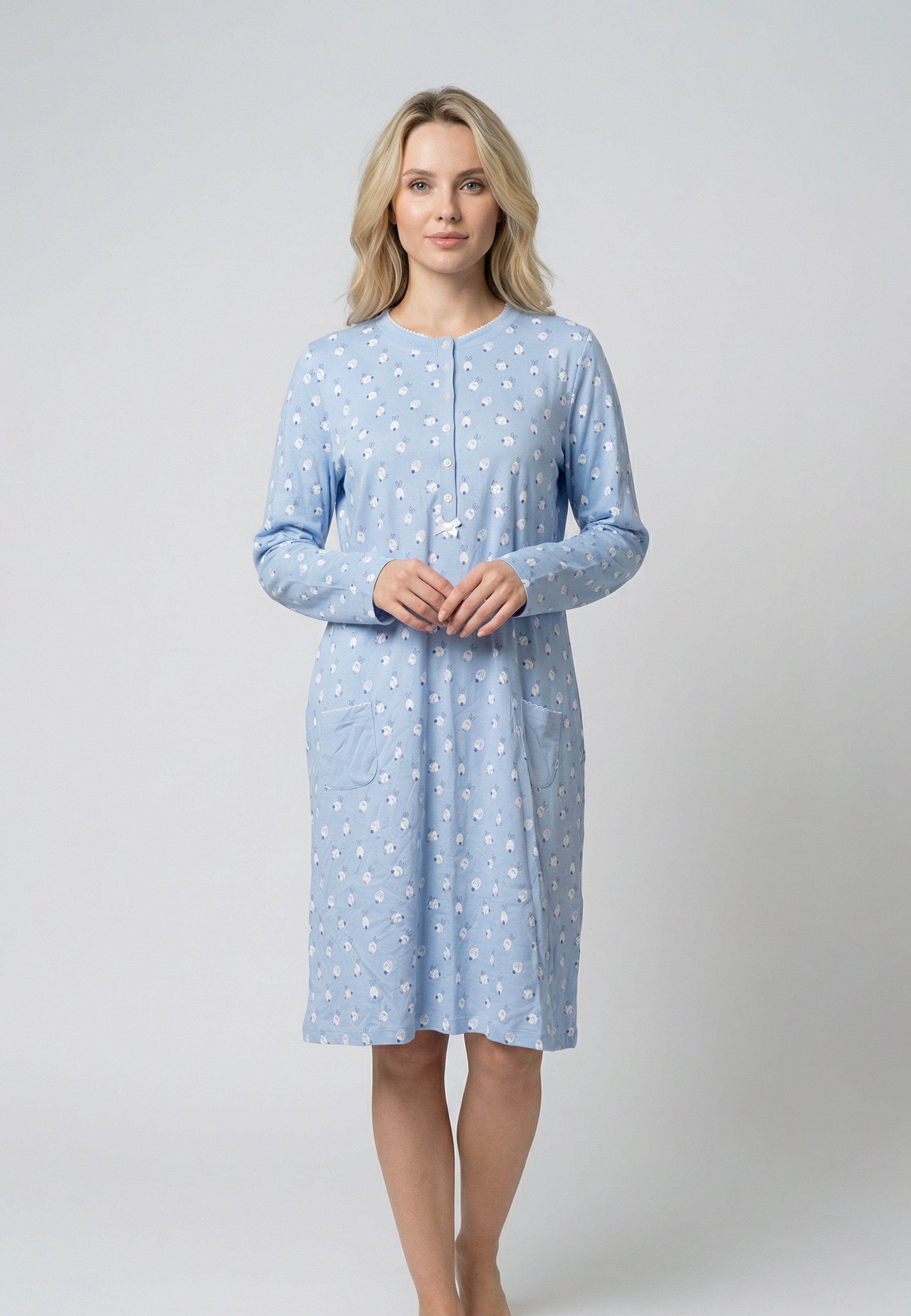 Pyjama Robe Bleu Pastel avec Poches