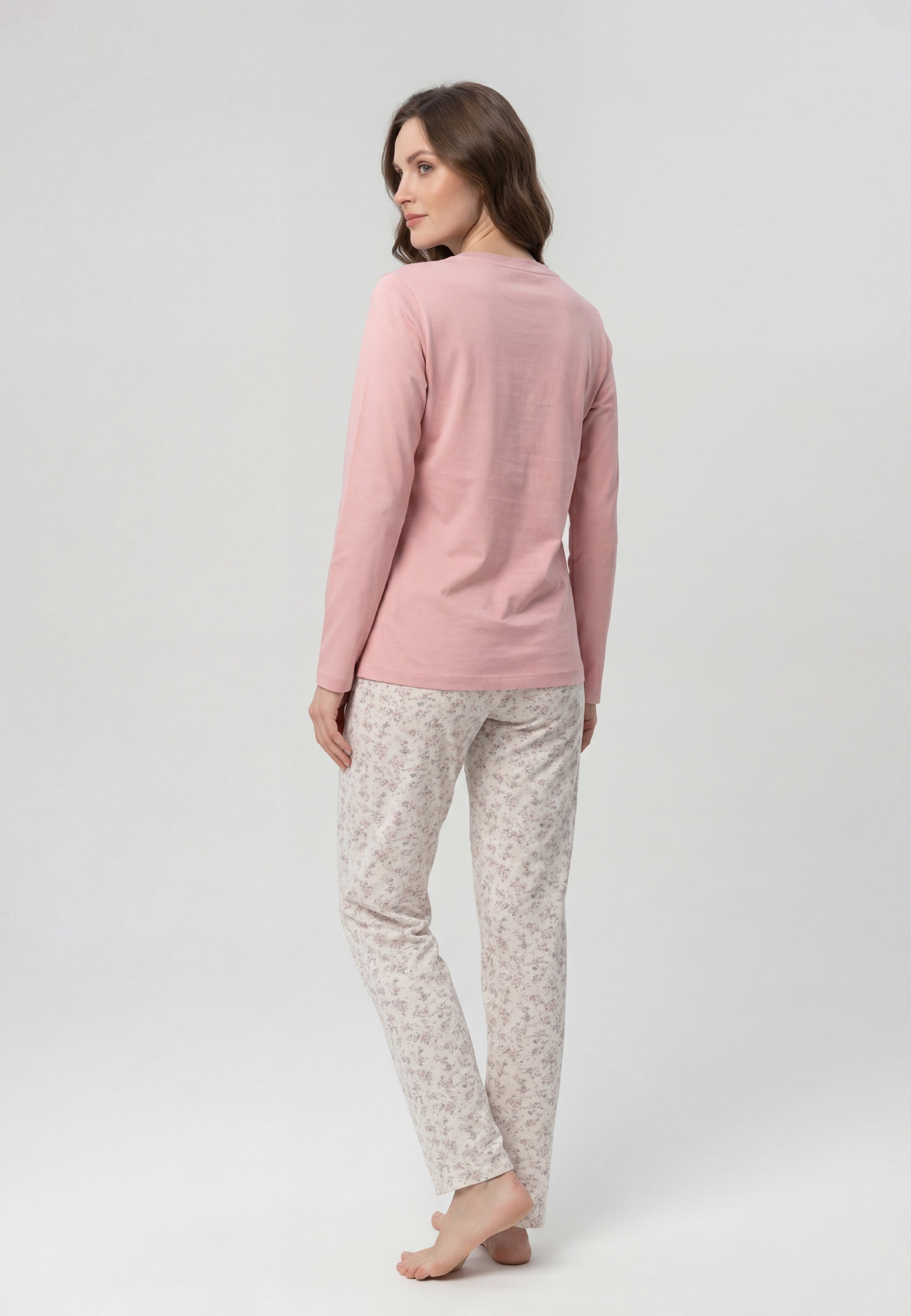 Pyjama Femme Rose en Coton avec Pantalon Imprimé