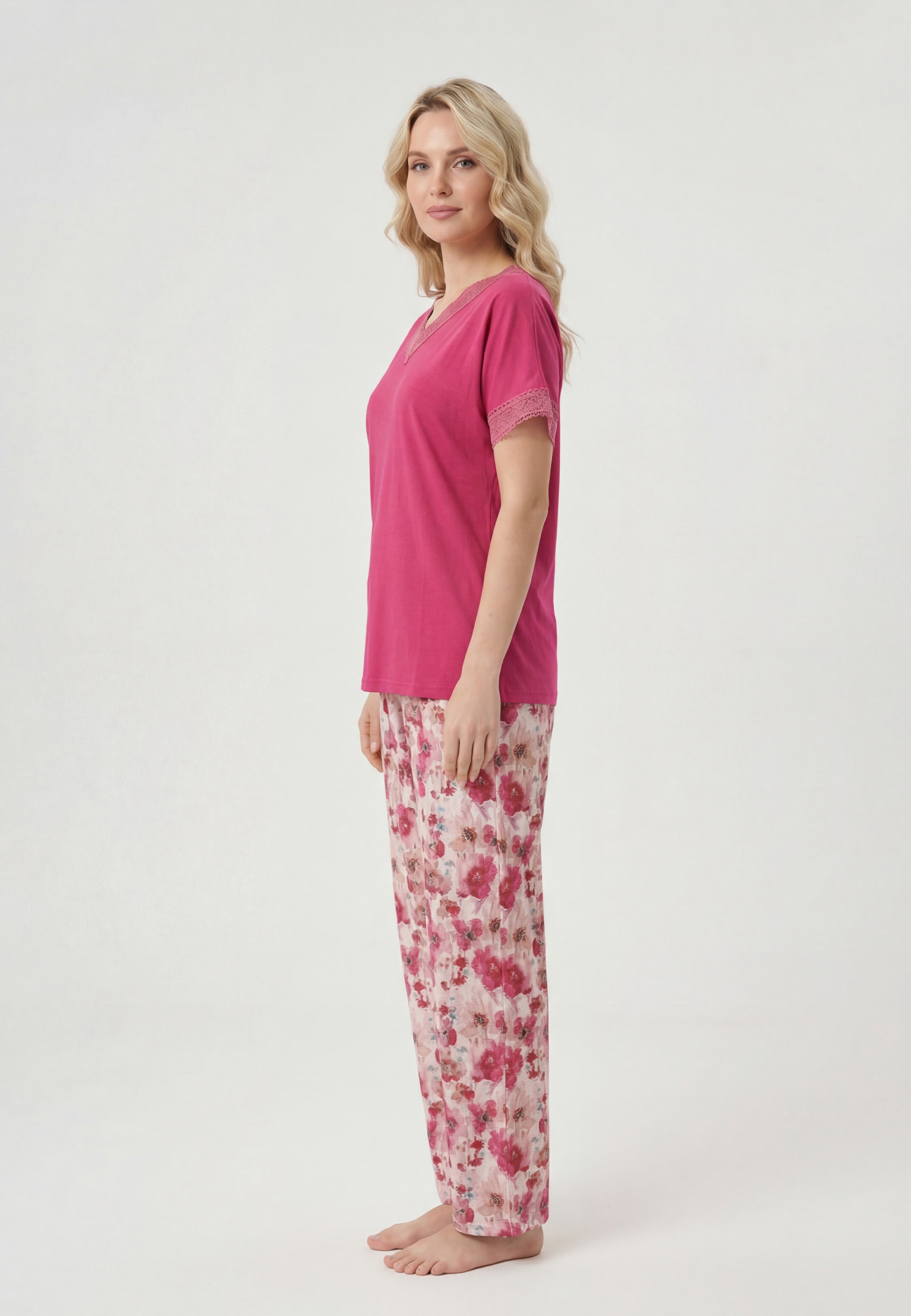 Ensemble Pyjama Femme Imprimé Floral avec Dentelle