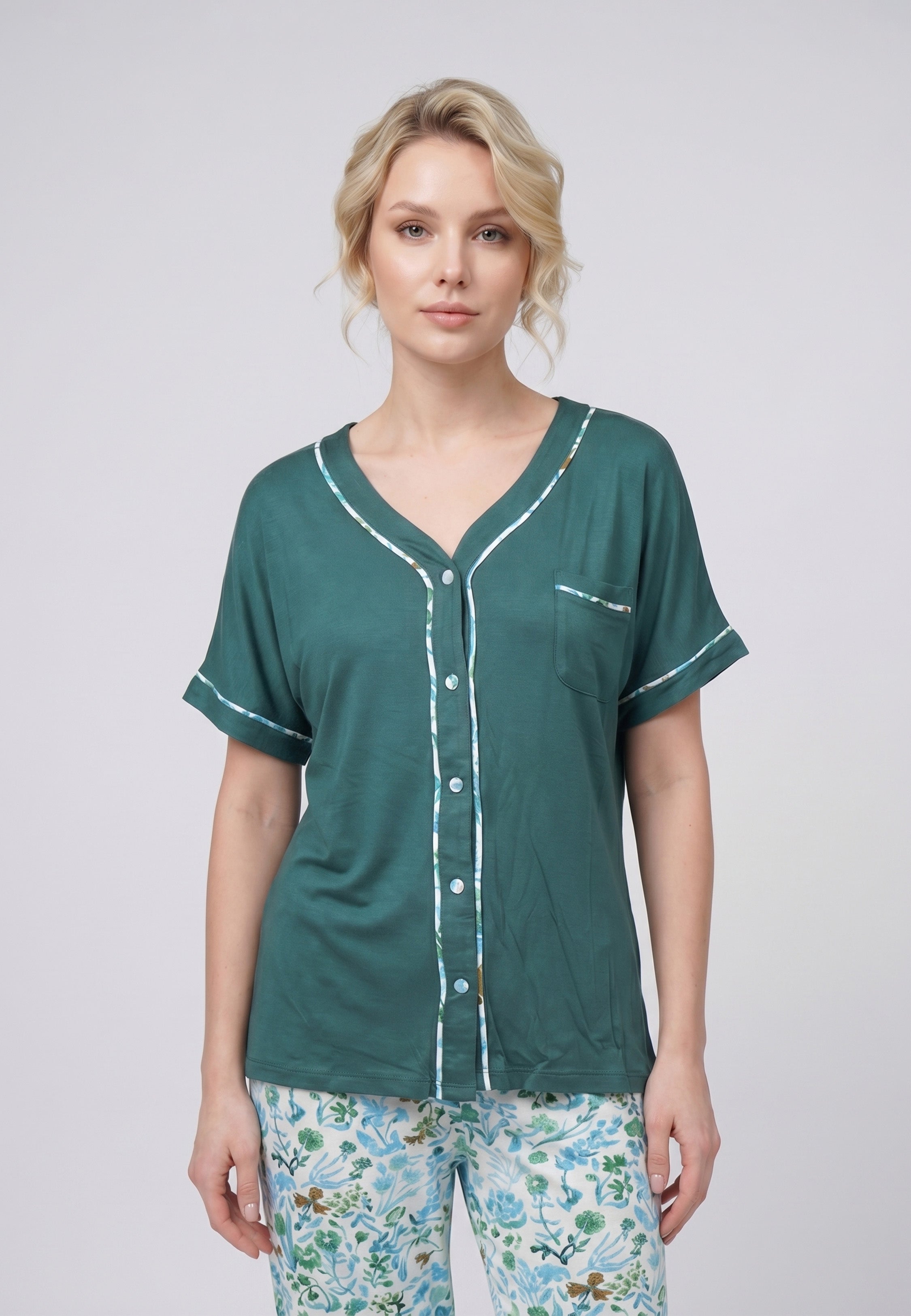 Ensemble Pyjama Femme Boutonné Col V Pantalon Long
