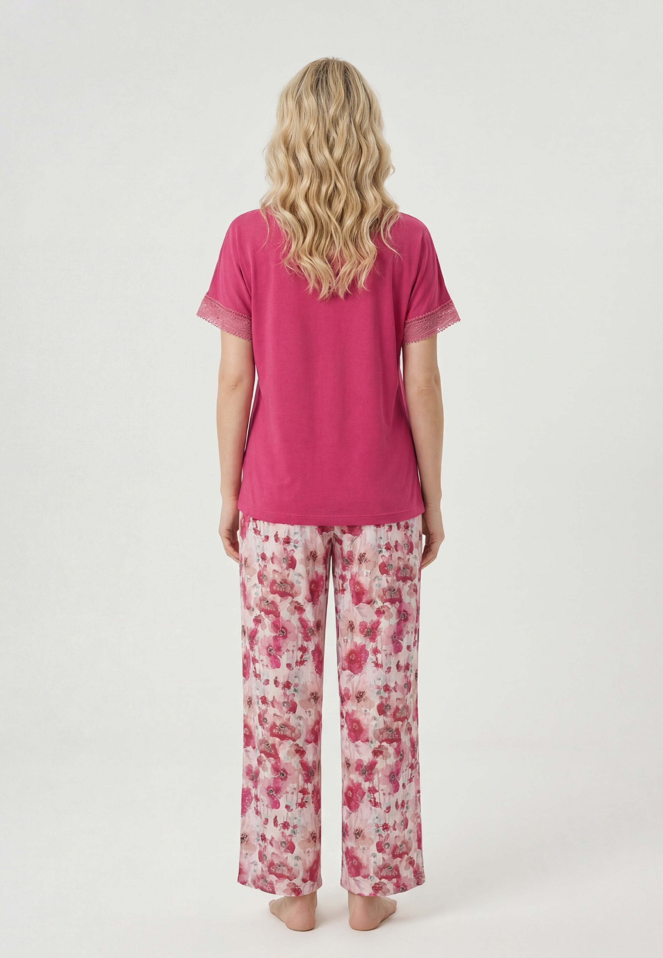 Ensemble Pyjama Femme Imprimé Floral avec Dentelle