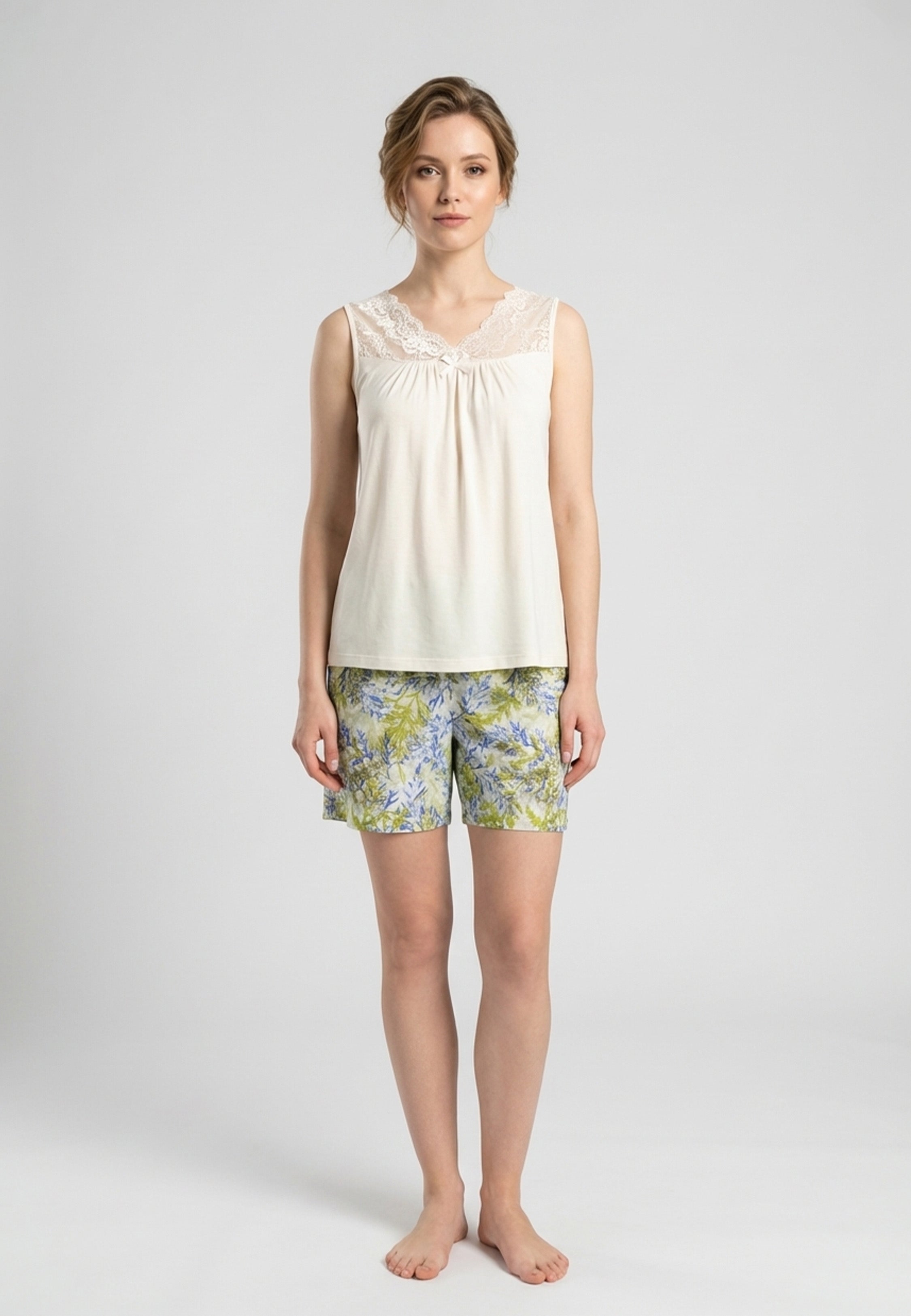 Ensemble Pyjama Femme Short avec Détails en Dentelle