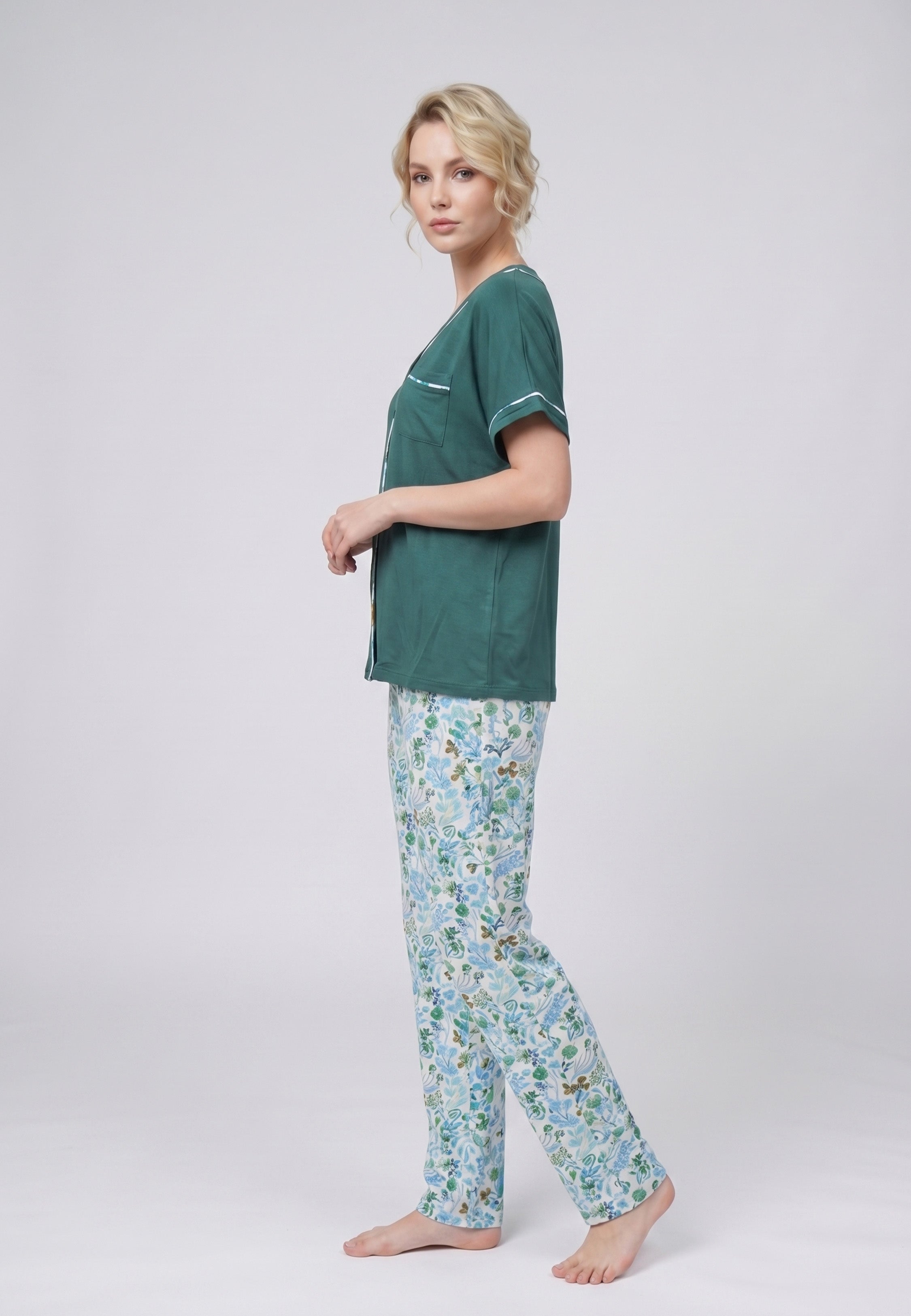 Ensemble Pyjama Femme Boutonné Col V Pantalon Long