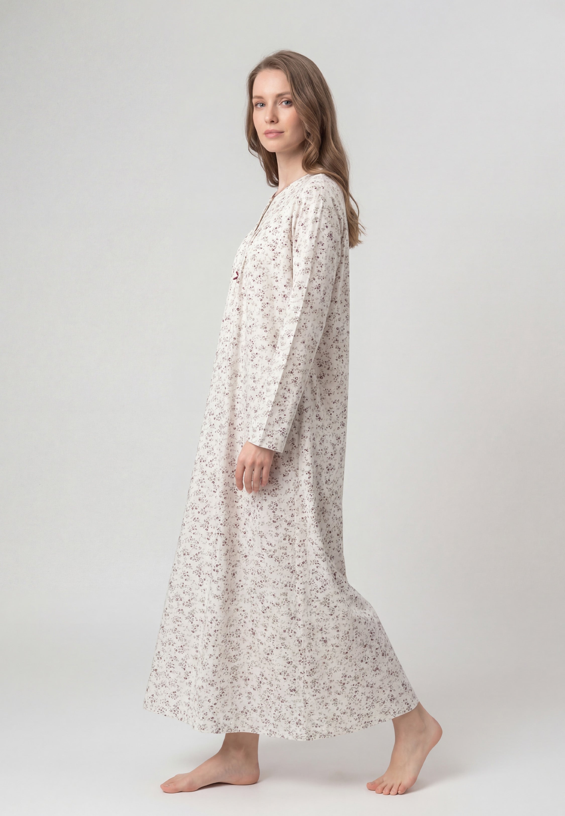 Chemise de Nuit Femme Imprimé Bordeaux en Coton